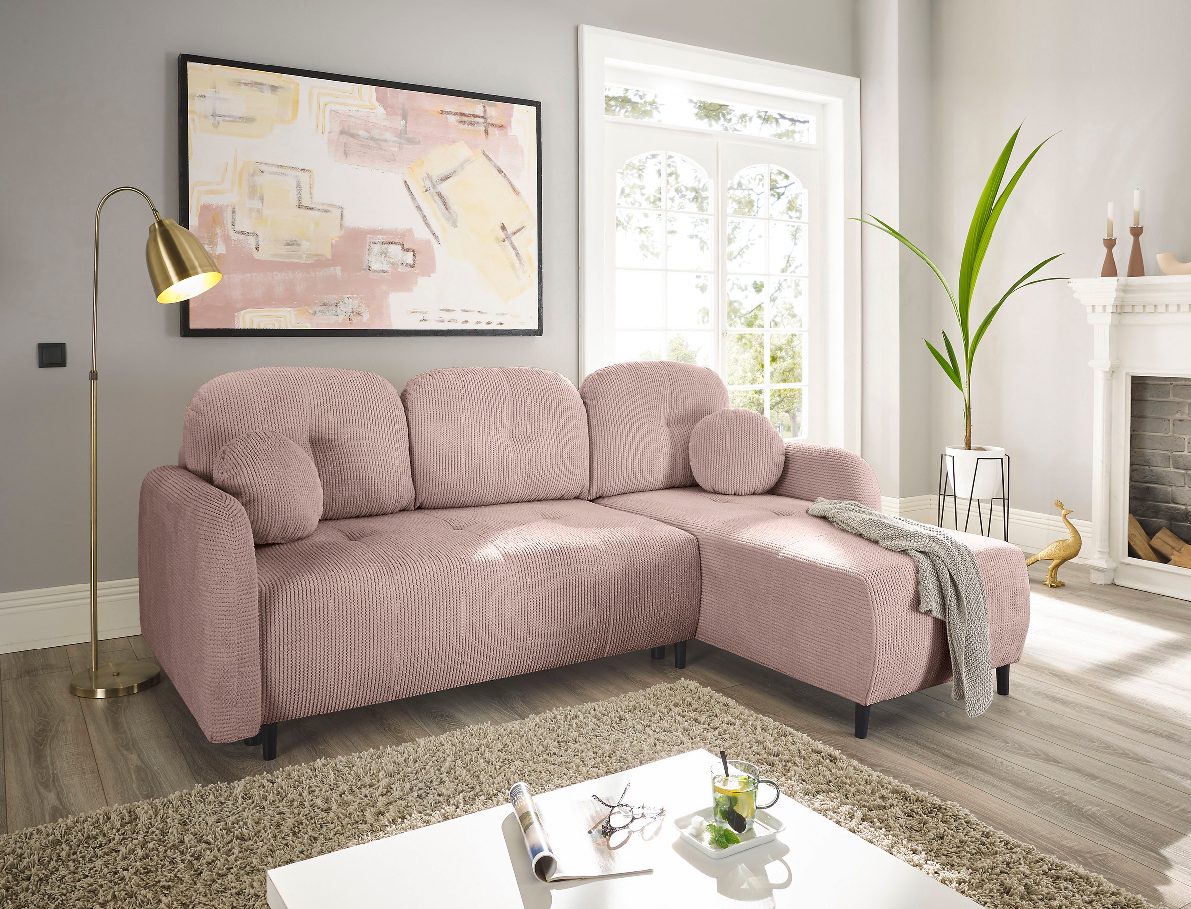 Leonique Ecksofa »BLAISE«, mit Bett-Funktion (Liegefläche 140/200 cm), Zier- und Rückenkissen