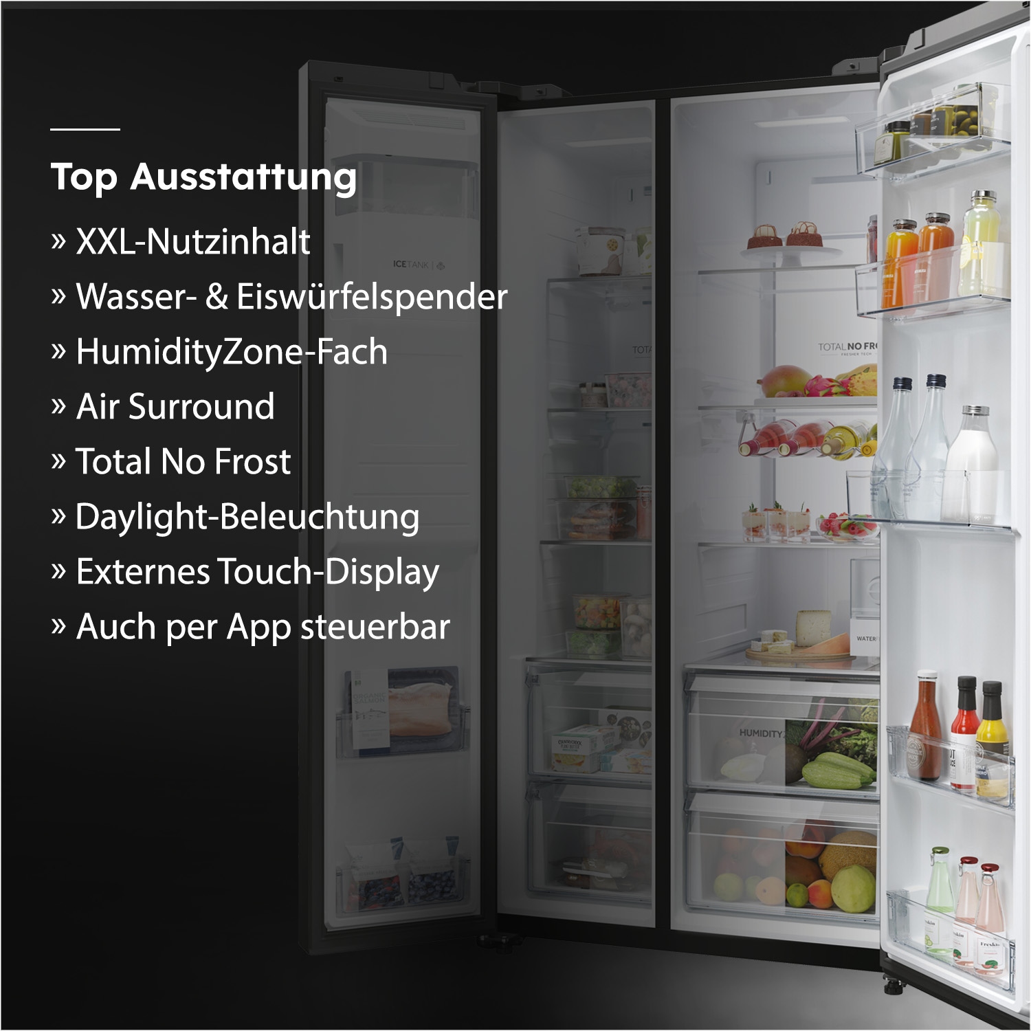 Haier Side-by-Side SBS SERIES 7 »HSW79F18DIPT« 177,5 cm hoch 90,5 cm breit 178 cm hoch, 91 cm breit, Nutzinhalt: 601 Liter, HumidityZone