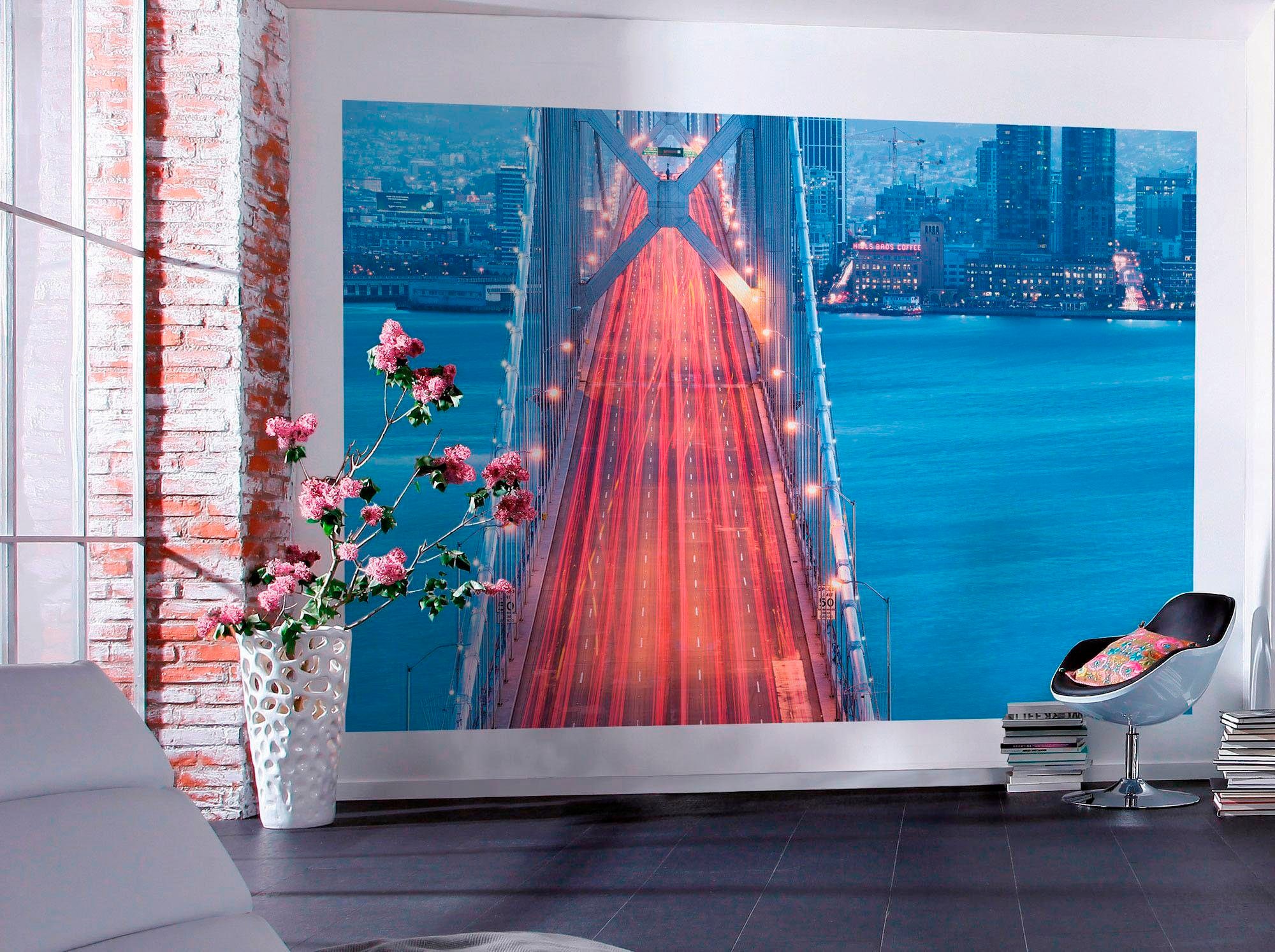 Komar Vliestapete »Digitaldruck Vlies -  San Francisco Blues - Größe 300 x 200 cm« bedruckt glatt Wohnzimmer, Schlafzimmer