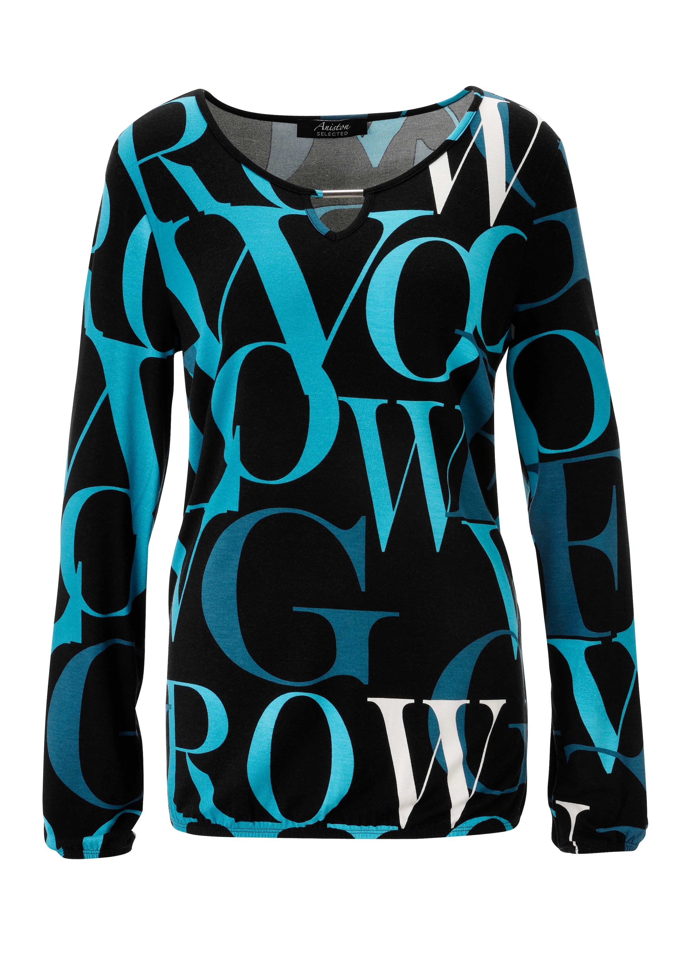Aniston SELECTED Langarmshirt, mit Cut-out und trendy Buchstabendruck - NEUE KOLLEKTION