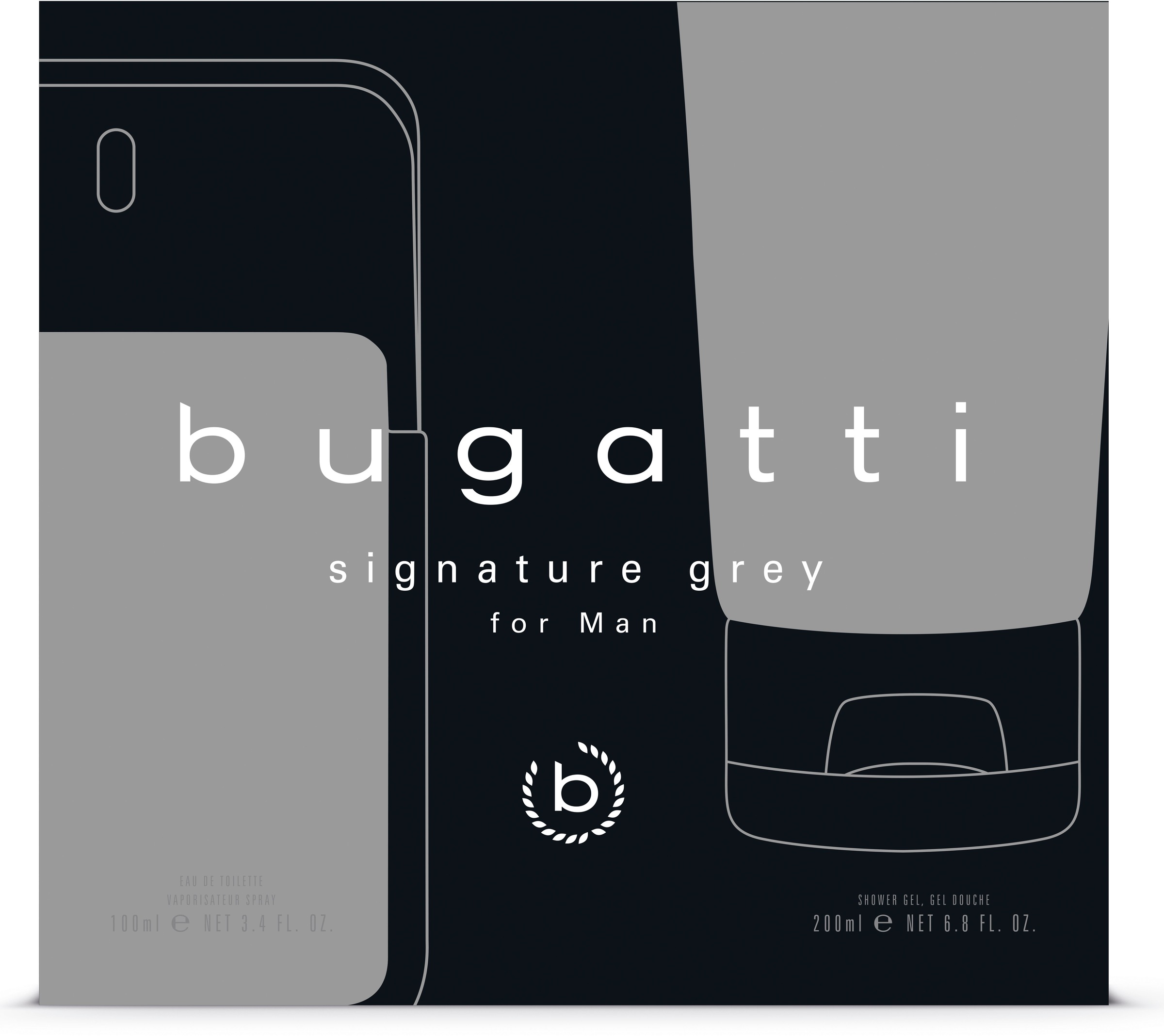 bugatti Eau de Toilette »BUGATTI Signature Grey for him GP EdT 100ml + 200 ml SG«, (2 tlg.), Herrenduft-Set mit holziger Note, ideal für den Alltag.