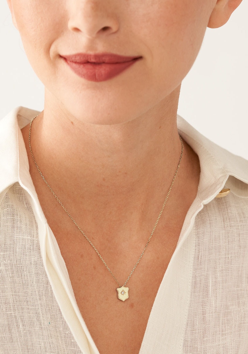 Fossil Kette mit Anhänger »Wappen, HERITAGE, JF04351710«, mit Zirkonia (synth.)
