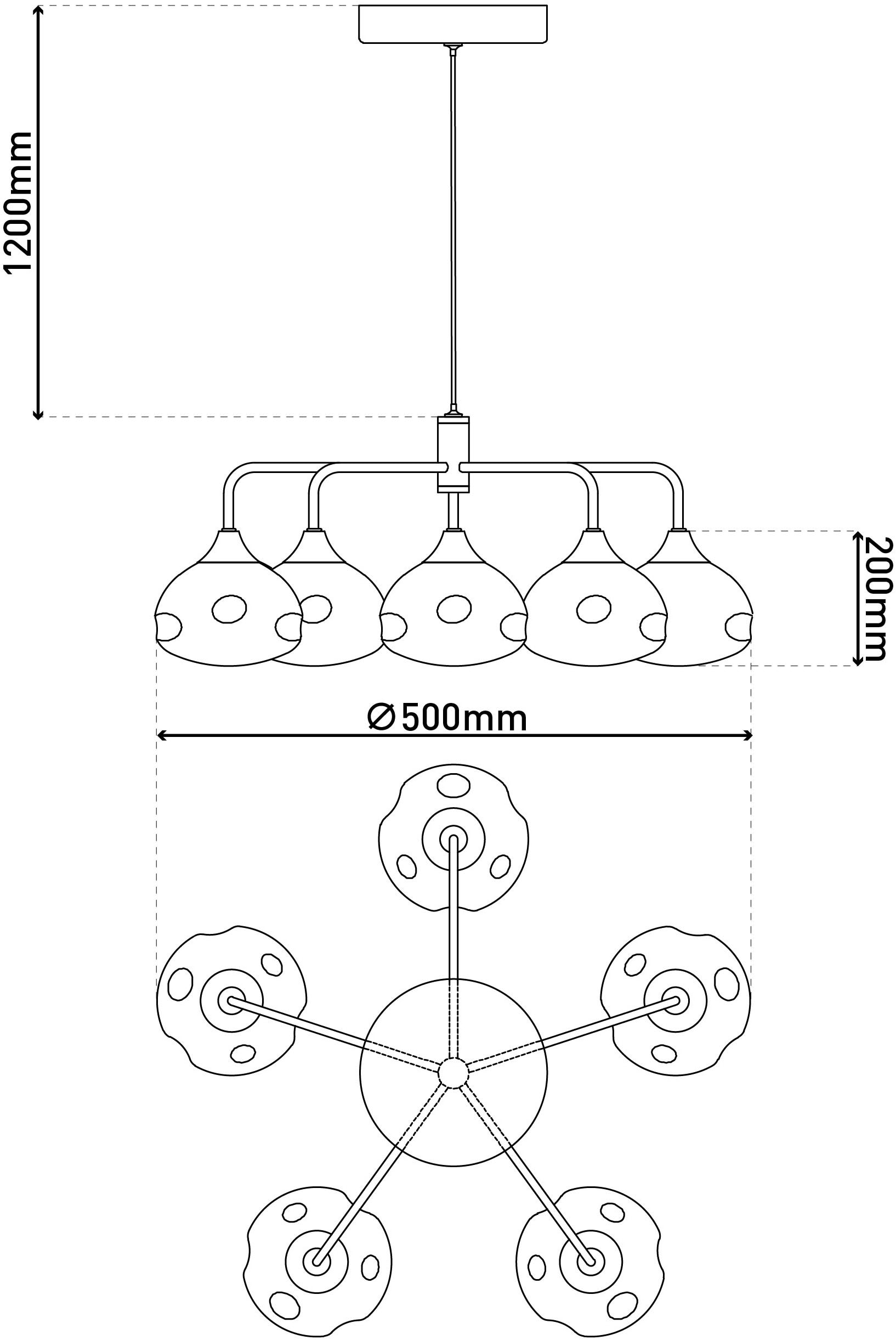 näve LED Pendelleuchte »Varna« LED-Modul 1 Stk. Warmweiß 5 flg., irisierende Gläser, Gestell messingfarben, warmweißes Licht