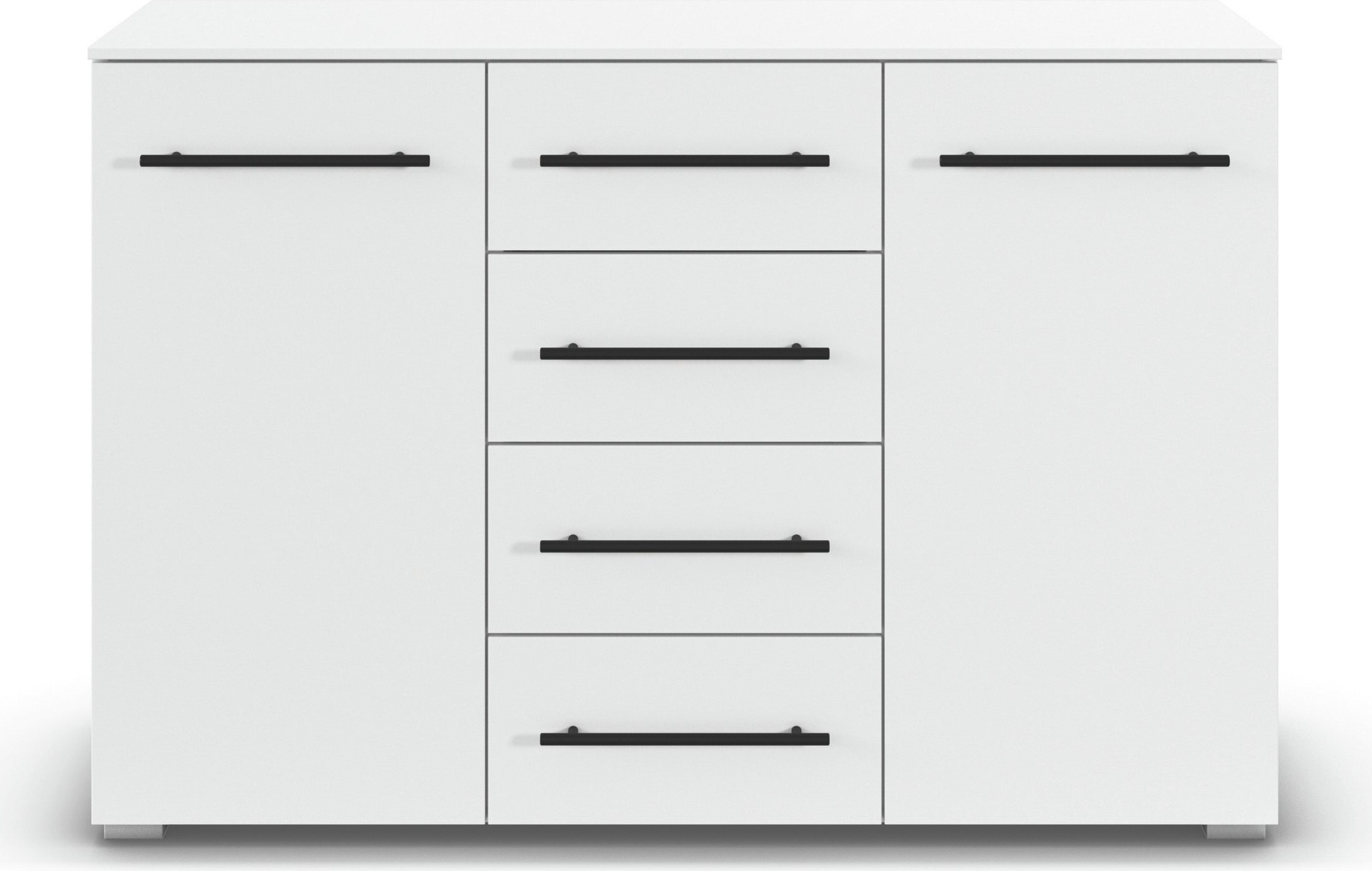 OTTO home Kombikommode »Sideboard Türkommode Schubladenkommode Kommode RONDO« Breite 120 / Höhe 81 cm, 4 Einlegeböden,  mit 4 geräumigen Schubladen Metallgriff in Schwarz MADE IN GERMANY