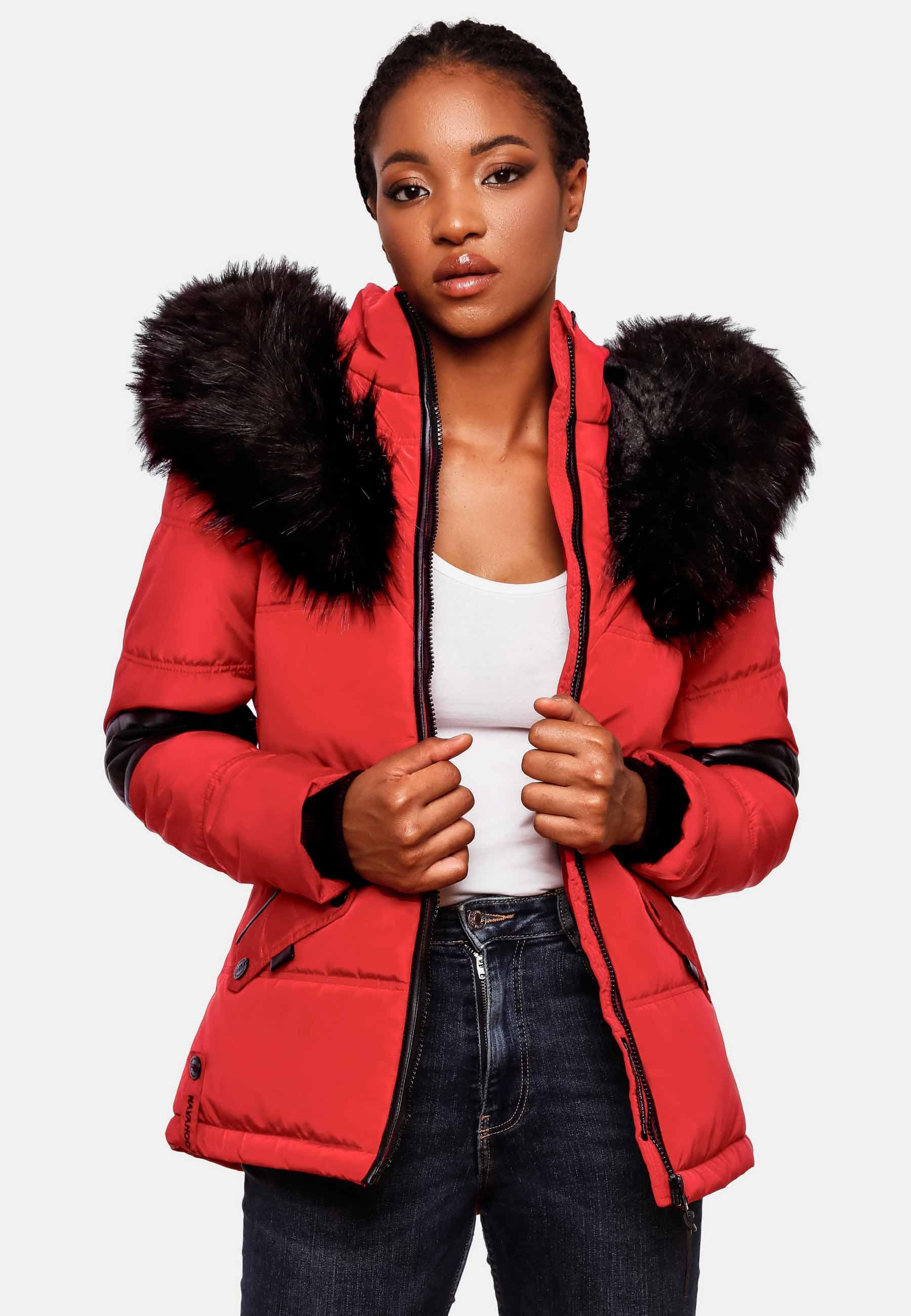 Navahoo Winterjacke »Winterjacke Nirvana«, mit Kapuze, edle Steppjacke m. schwarzem Kunstpelzkragen
