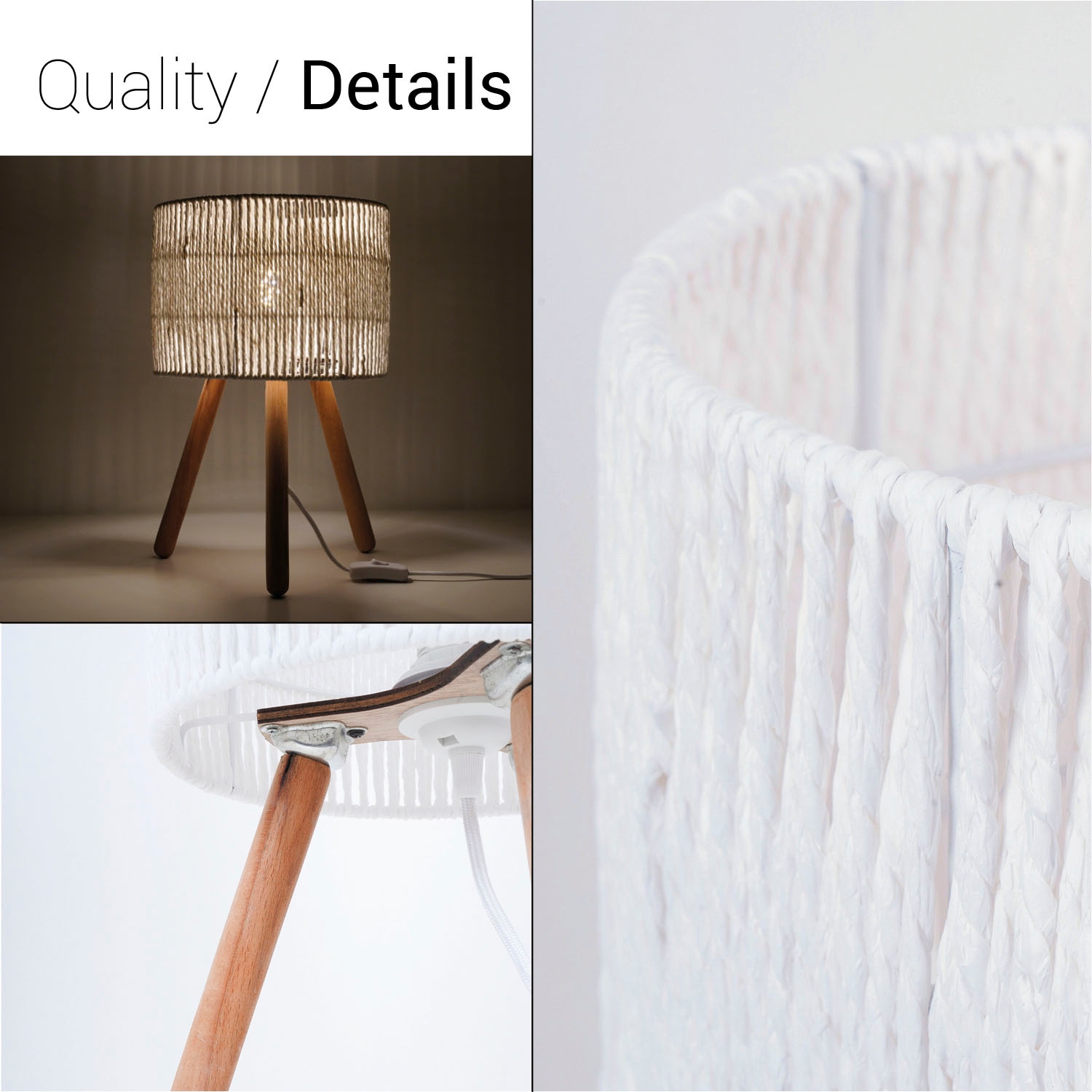 Paco Home Tischleuchte »PITA«, Leuchtmittel E27 | ohne Leuchtmittel, Nacht Schreib Lampenschirm Boho Holz Stativ E27
