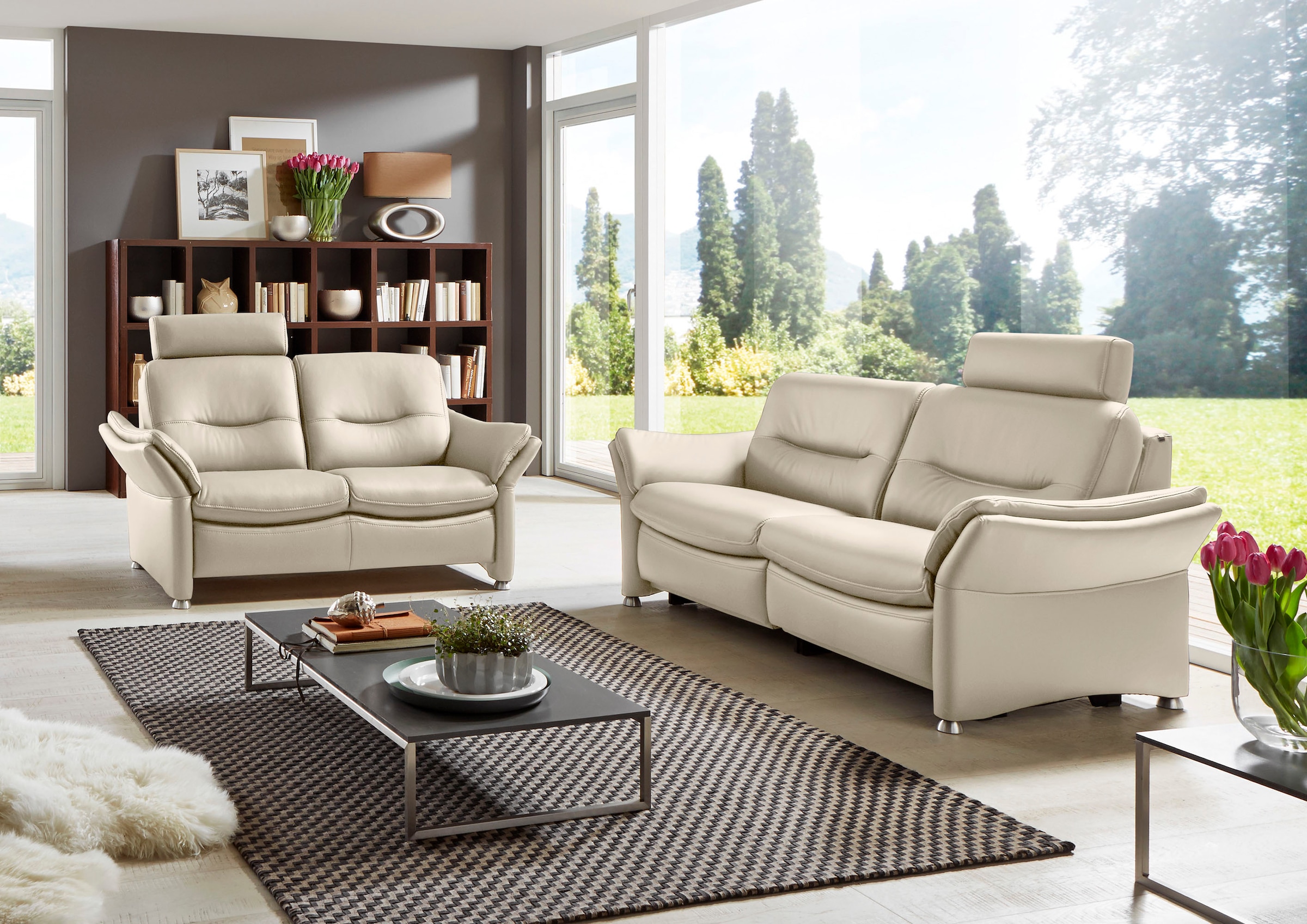 HUKLA 2,5-Sitzer »HU-SF15058 Ledersofa, Breite 194 cm« aus Leder, optional Kopfstütze u. WallAway-Funktion