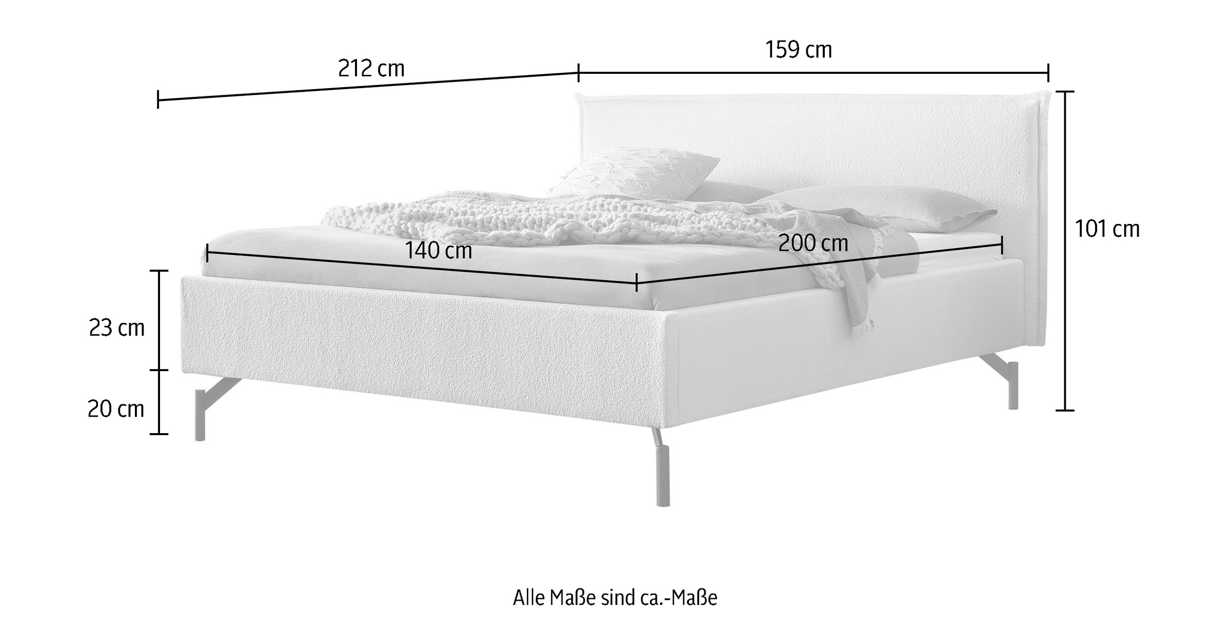 HASENA Polsterbett »Marla« mit trendigem Bouclestoff, Rahmenhöhe von 23 cm und  4 Einlegetiefen