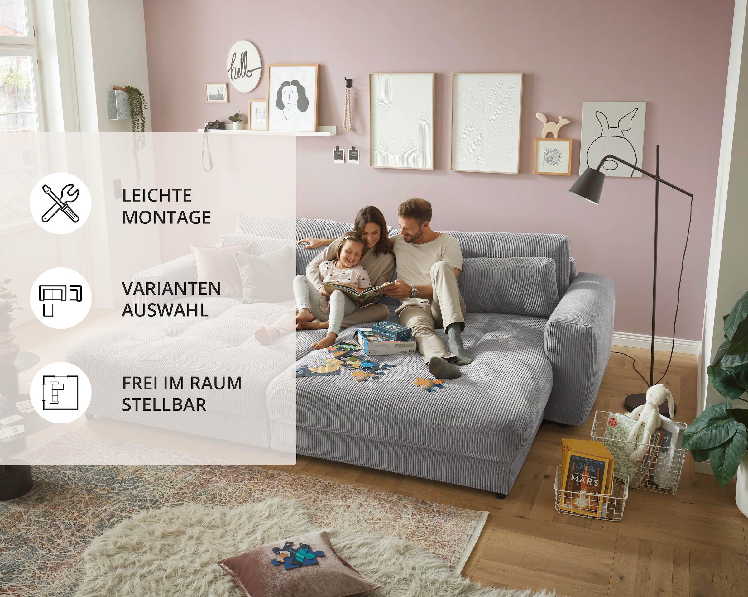 ED EXCITING DESIGN Big-Sofa »Loveseat, 2-Sitzer, Barura, Breite 292« Big-Sofa mit 2 Nierenkissen