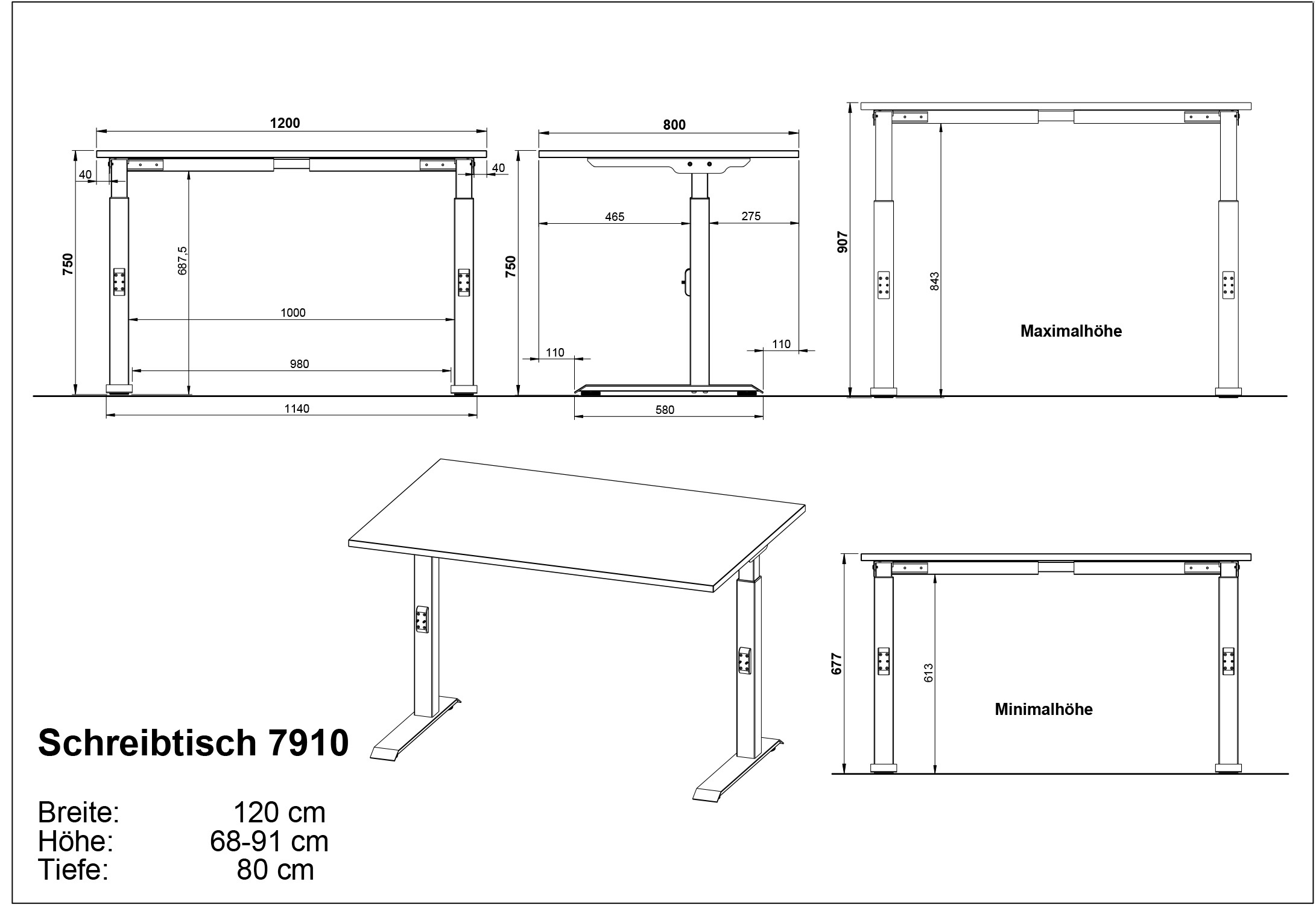 GERMANIA Schreibtisch »Downey«, höhenverstellbar von 68-91 cm, verfügbar in verschiedenen Breiten