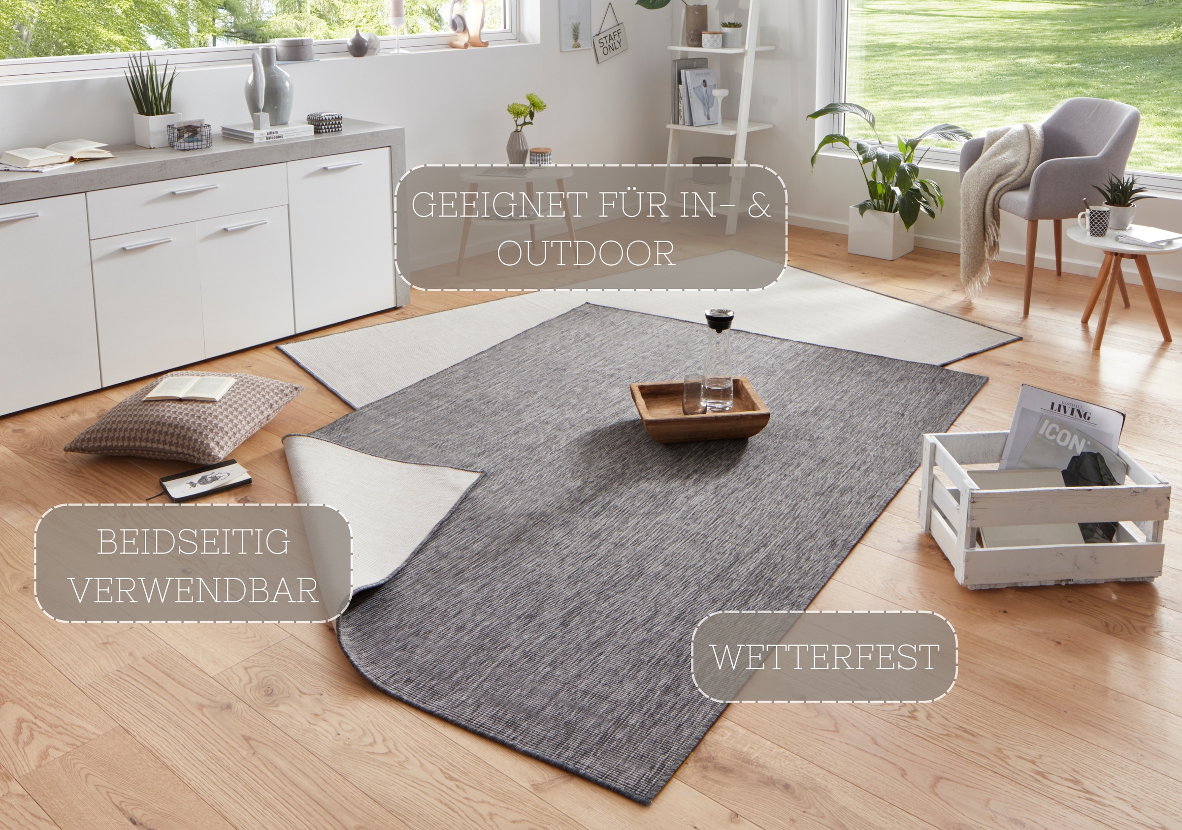 NORTHRUGS Teppich »Miami Wendeteppich«, rechteckig, 5 mm Höhe, In-& Outdoor, Wetterfest, Balkon, Läufer, Wohnzimmer, Wasserfest