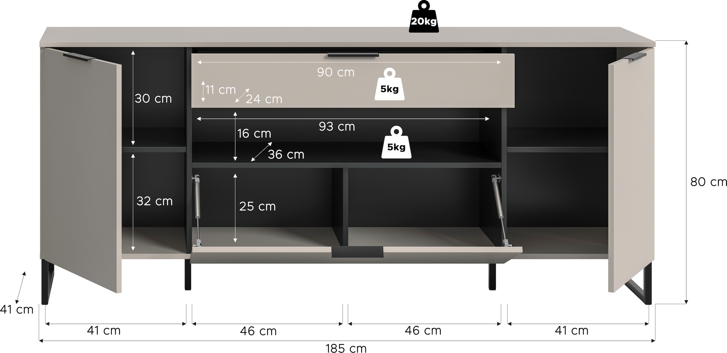 Home affaire Sideboard »ADIO, Breite 185cm, 2 Türen, 1 Schubkasten, 1 Klappe, mit Metall-Kufen« 1 Stk. tlg. Highboard, Kommode, Lowboard, Schrank, Wohnzimmerschrank, Anrichte