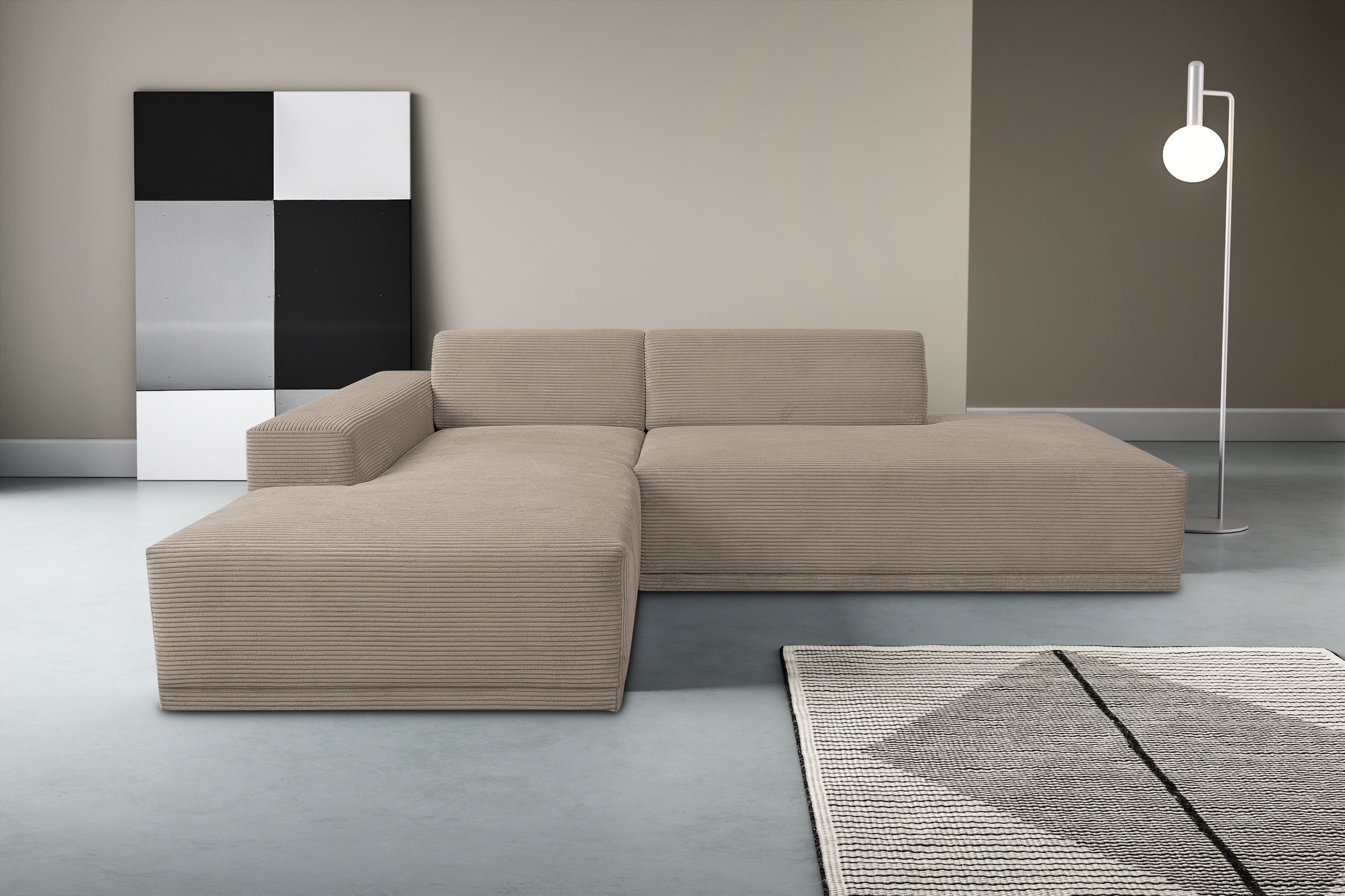 WERK2 Ecksofa »Apollo, hoher Sitzkomfort, aktuelles Design, Breite 264cm, L-Form« Puristisches Design mit maximalem Komfort