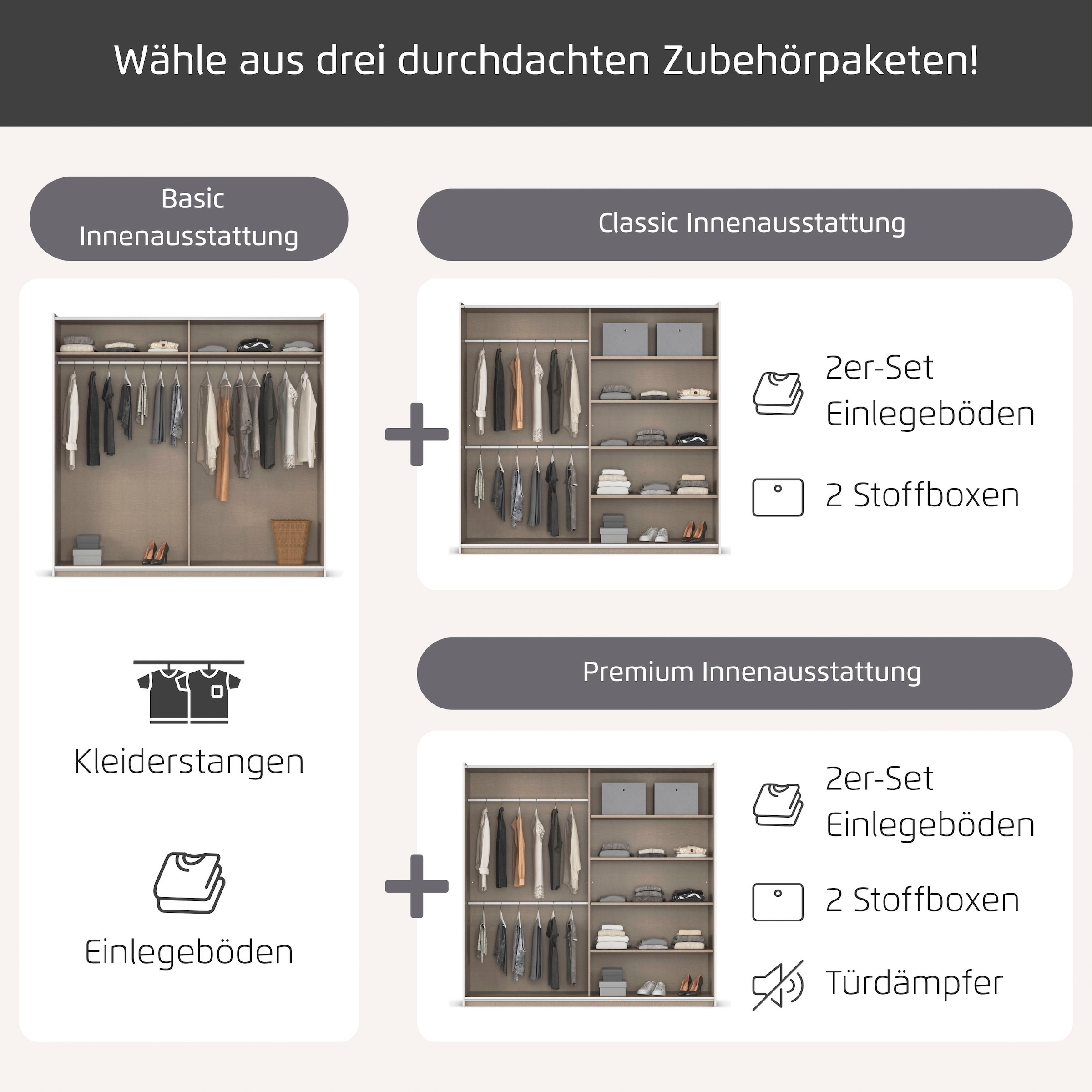 rauch Schwebetürenschrank »Kleiderschrank Schrank Garderobe TOPSELLER ASTANA OTTO´s CHOICE« 3 Ausstattungen BASIC/CLASSIC/PREMIUM (inkl. SOFT-CLOSE-FUNKTION),  mit 3 Spiegelelementen, Metallgriffleisten alufarbig MADE IN GERMANY