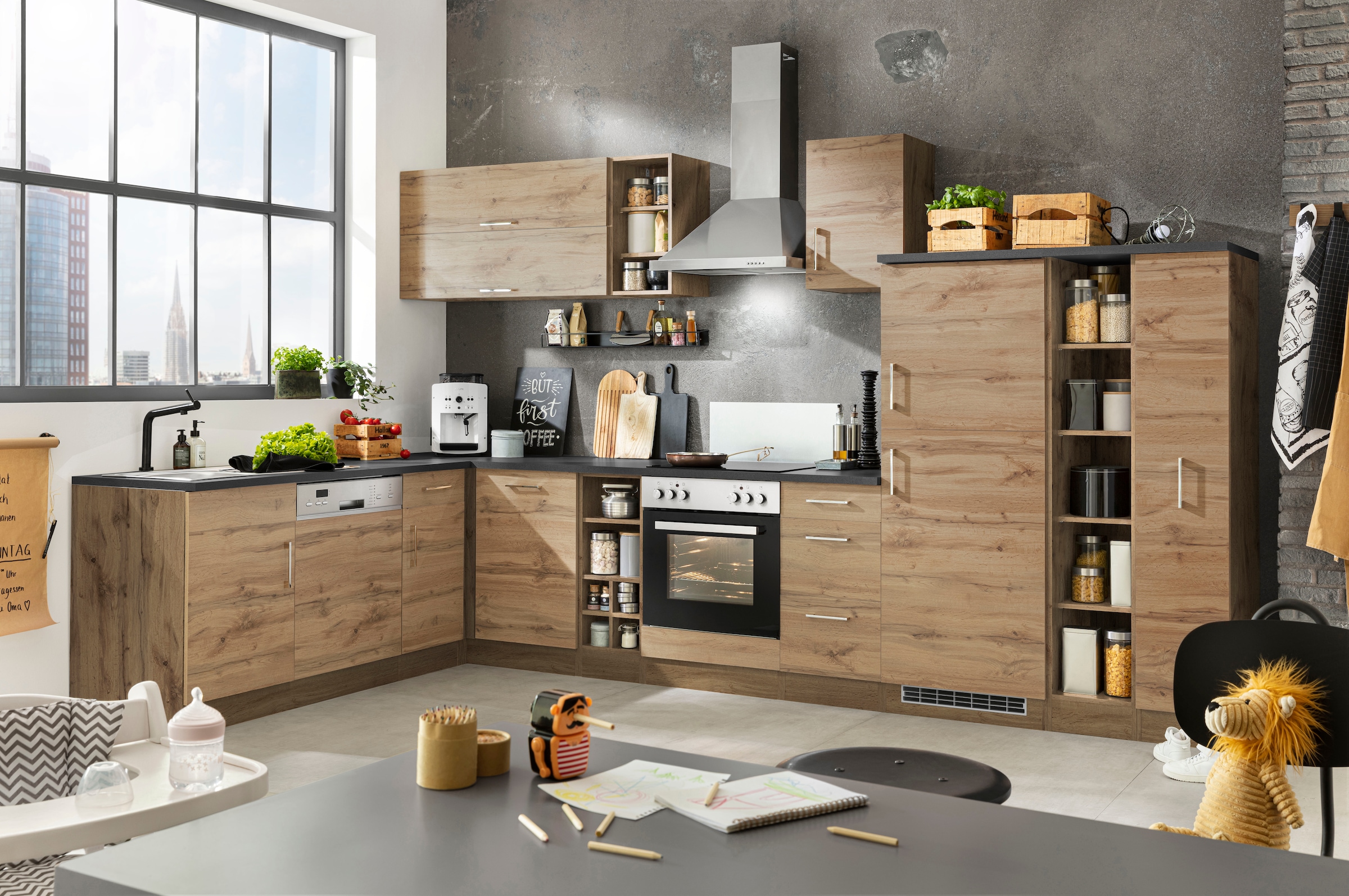 KOCHSTATION Winkelküche »KS-Colmar« mit E-Geräten, Stellbreite 210/360 cm