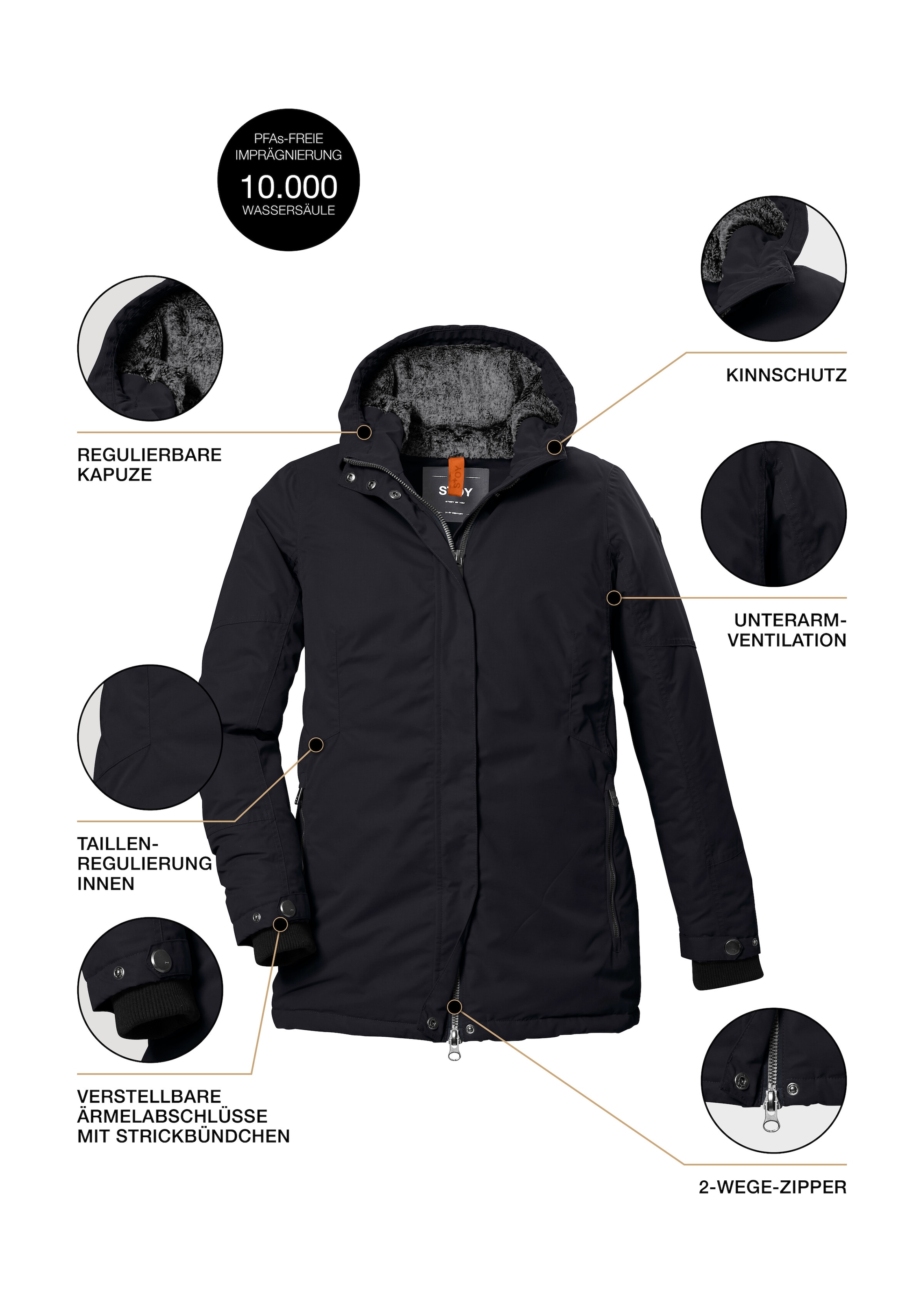 STOY Funktionsjacke »STW 4 WMN JCKT« Wasserdicht, atmungsaktiv, mit Teddy Fleece, abnehmb. Kapuze