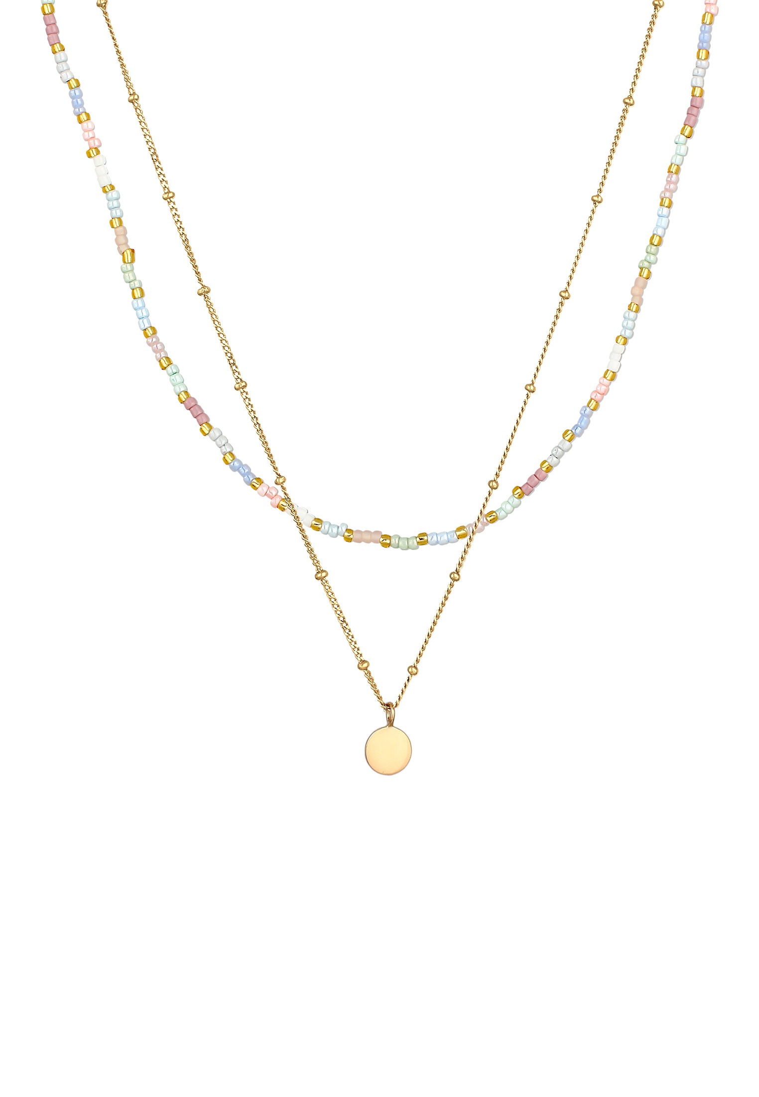 Elli Silberkette »Halskette Layer Glas Beads Pastell Plättchen Anhänger 925 Sterling Silber«