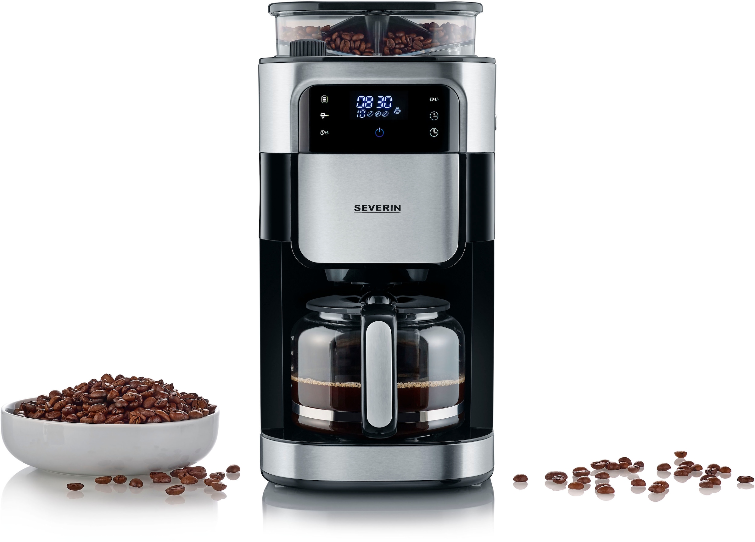 Severin Kaffeemaschine mit »KA Mahlwerk 4813«, 1x4, Kaffeekanne, mit Min., Kaffeemenge Jahren 3 Permanentfilter, XXL und bis Timer l Warmhalten: Mahlgrad 60 einstellbar, Garantie 1,25