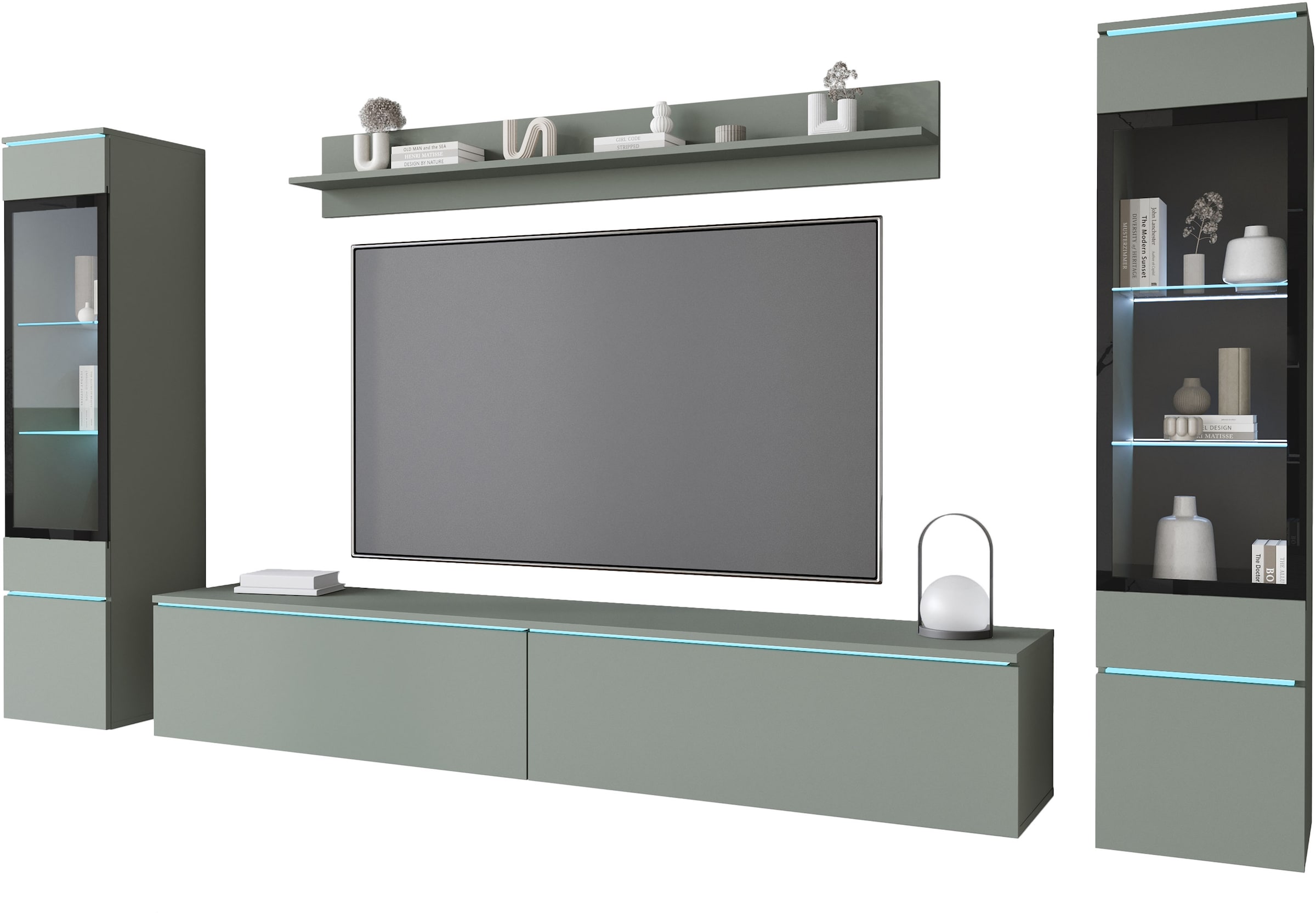 INOSIGN Wohnwand »VERA II, Vitrinen Türanschlag wechselbar«, (Komplett-Set, 4 St.), Vitrine mit Verglasung, stehend und hängend, inklusive Beleuchtung