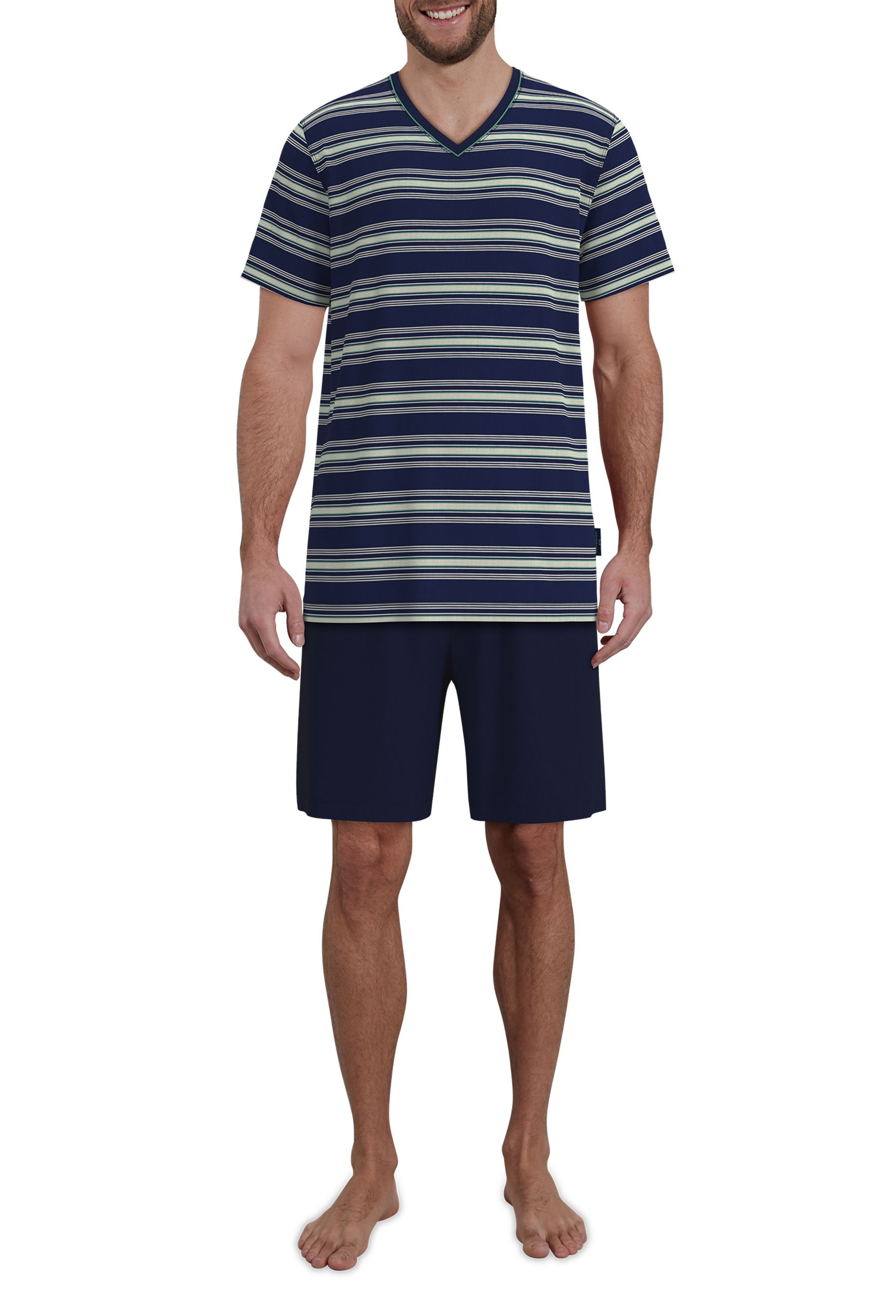 GÖTZBURG Shorty gestreift, kurz, atmungsaktiv, V-Ausschnitt, Baumwollmix