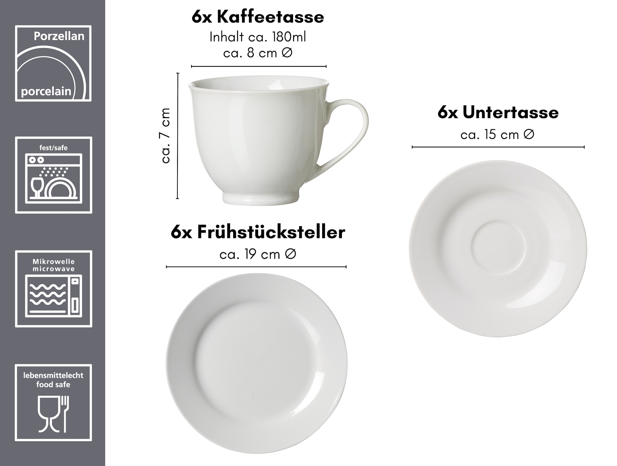 Ritzenhoff & Breker Kaffeeservice »Bianco«, (Set, 18 tlg.), klassisch und schlicht, unifarben