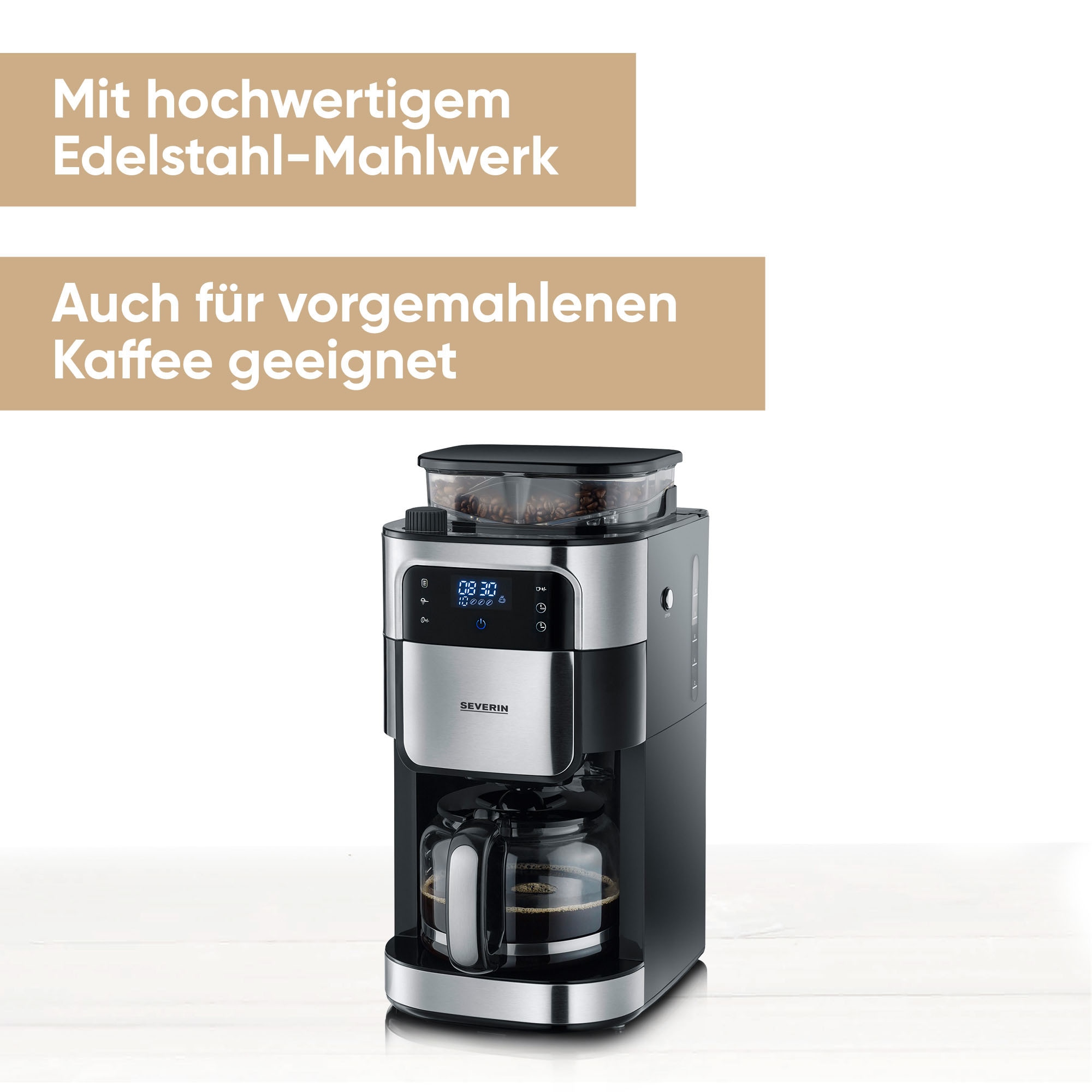 Severin Kaffeemaschine mit Mahlwerk »KA 4813« 1,25 l Kaffeekanne Permanentfilter 1x4 Mahlgrad und Kaffeemenge einstellbar, Warmhalten: bis 60 Min., Timer