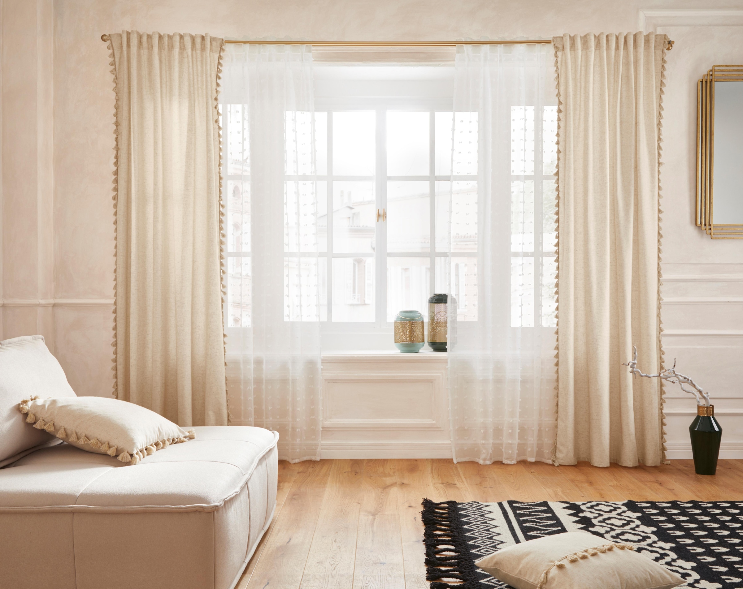 Guido Maria Kretschmer Home&Living Vorhang »Clara«, (1 St.), blickdicht,  Leinen Optik, mit trendigen Bommeln