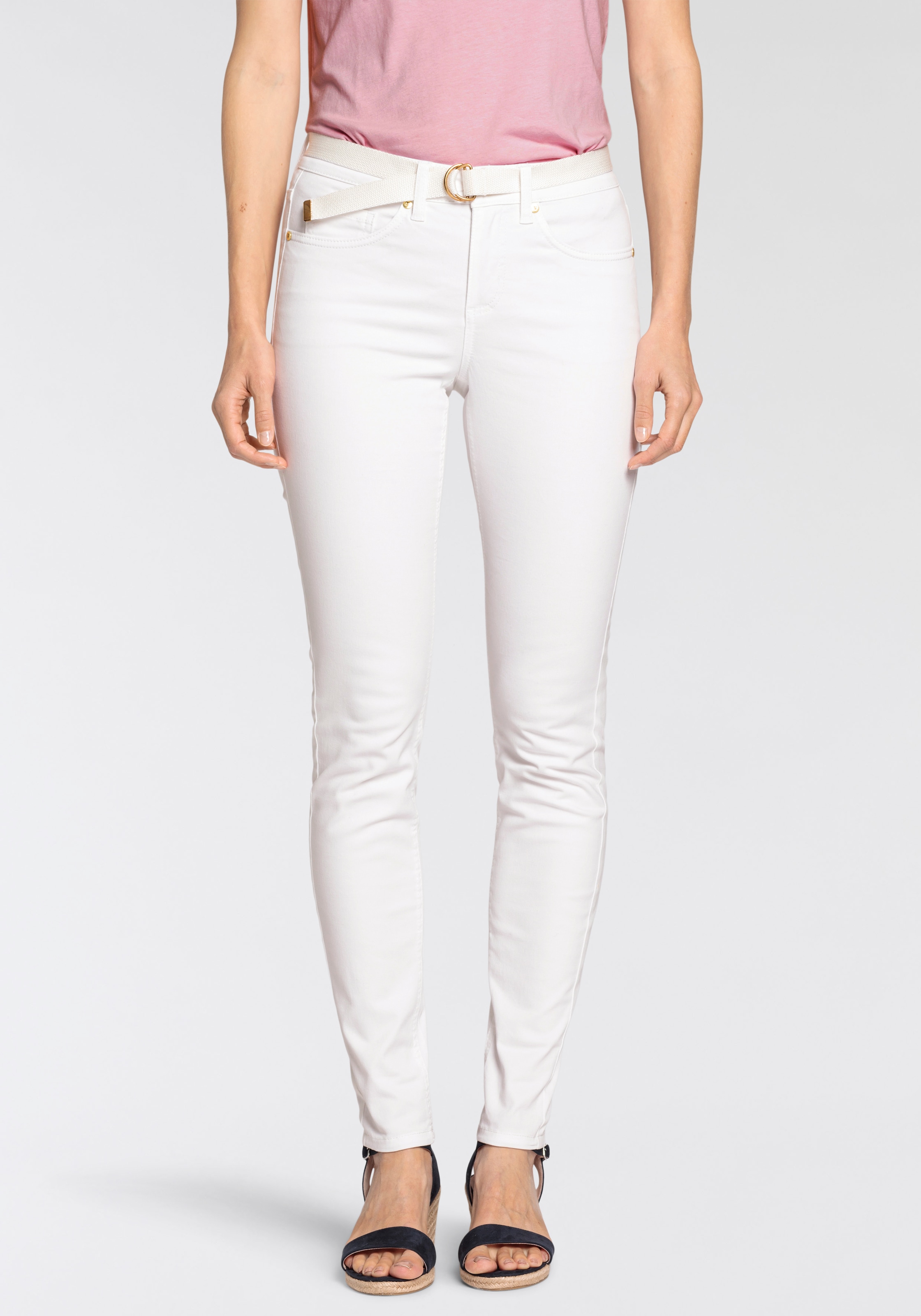 DELMAO Röhrenjeans, (Set, mit Gürtel), schmale Passform, schmale Beinform, normale Leibhöhe, knöchellang