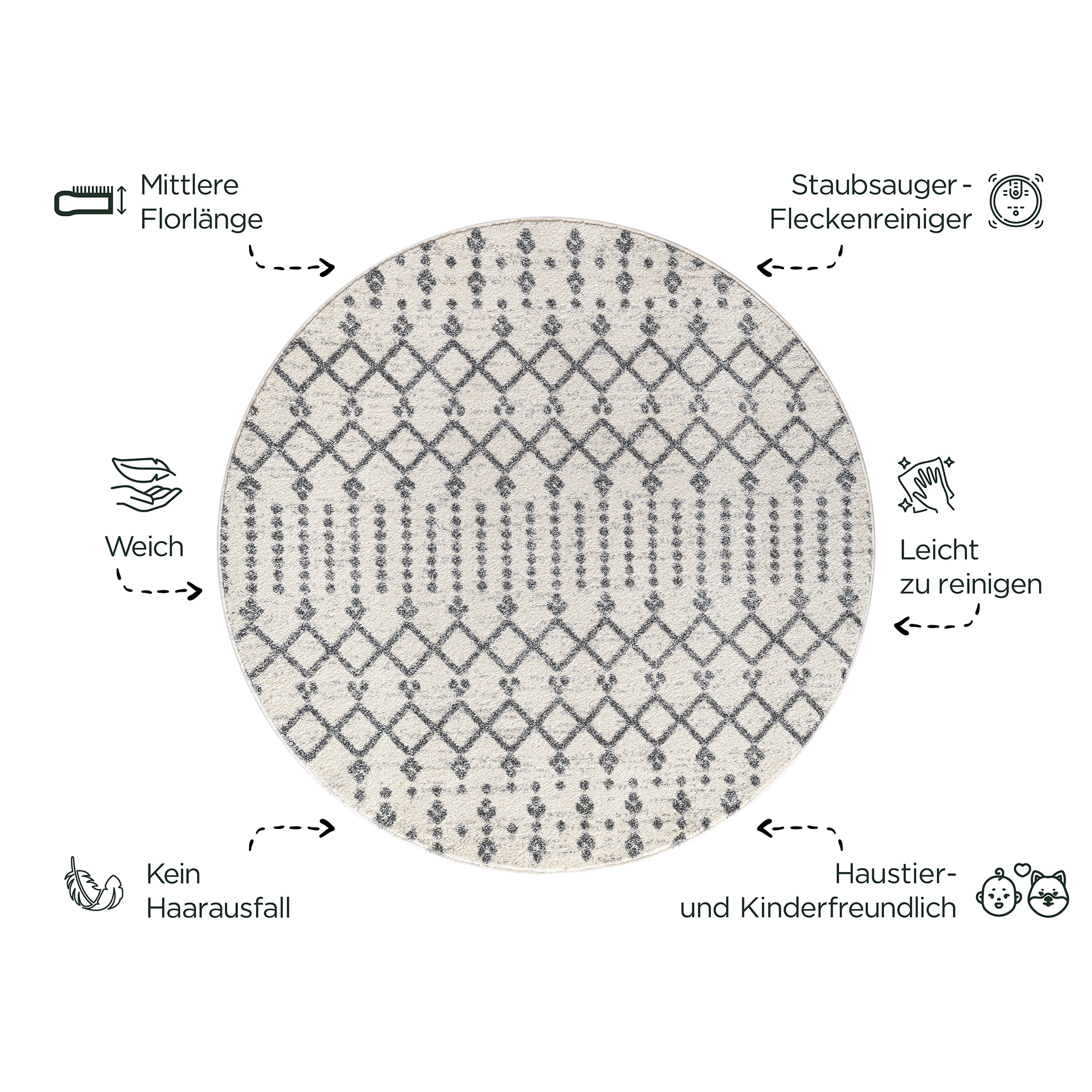 Sanat Teppich »Boho 8203« rund 10 mm Höhe Kurzflor, robust, Boho, Scandic, für Fussbodenheizung geeignet