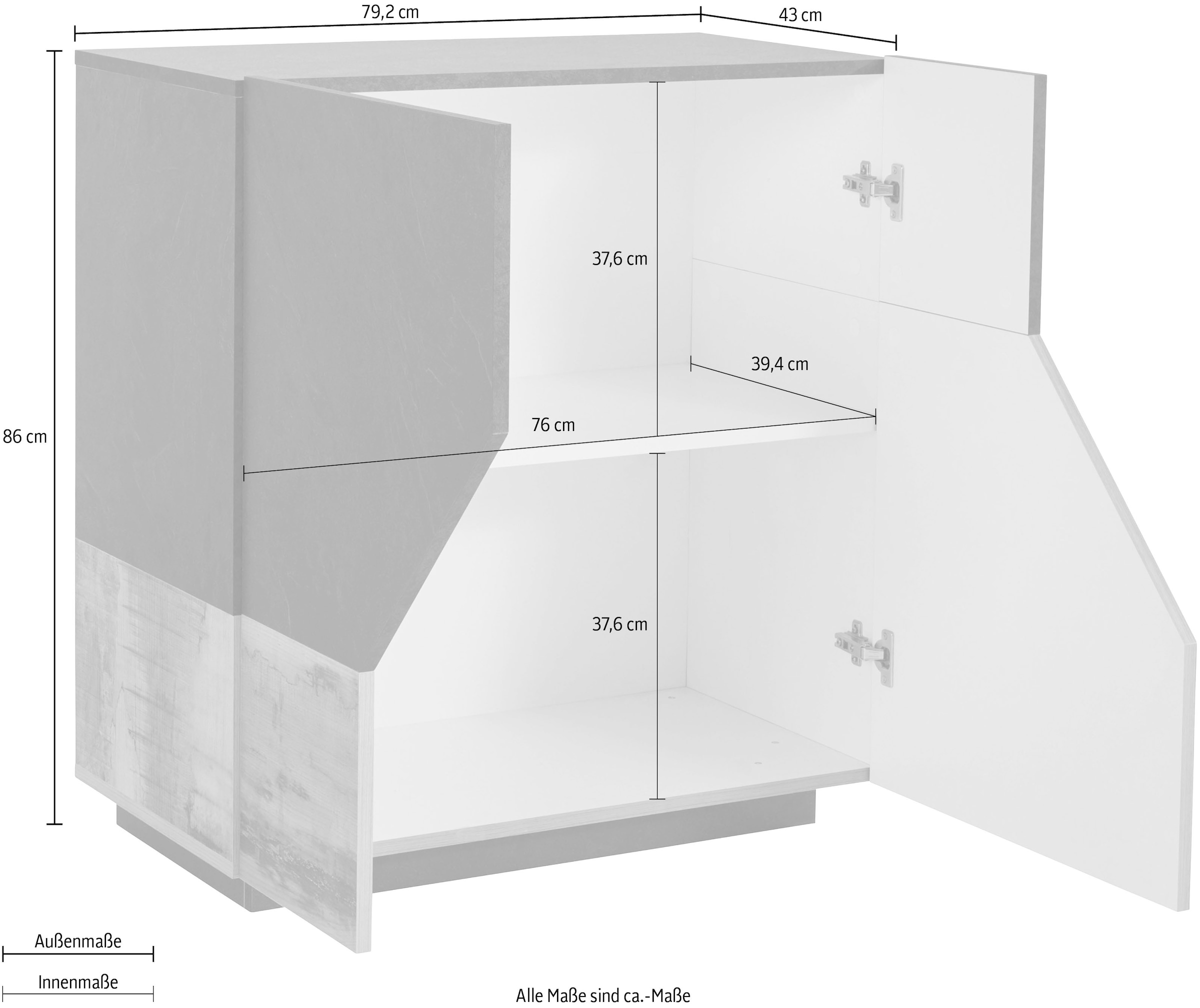 INOSIGN Sideboard »ALIEN-Kommode, Schrank, Anrichte mit 2 Türen und 2 Fächern«, Sideboard Breite ca. 79 cm "100 % Made in Italy"