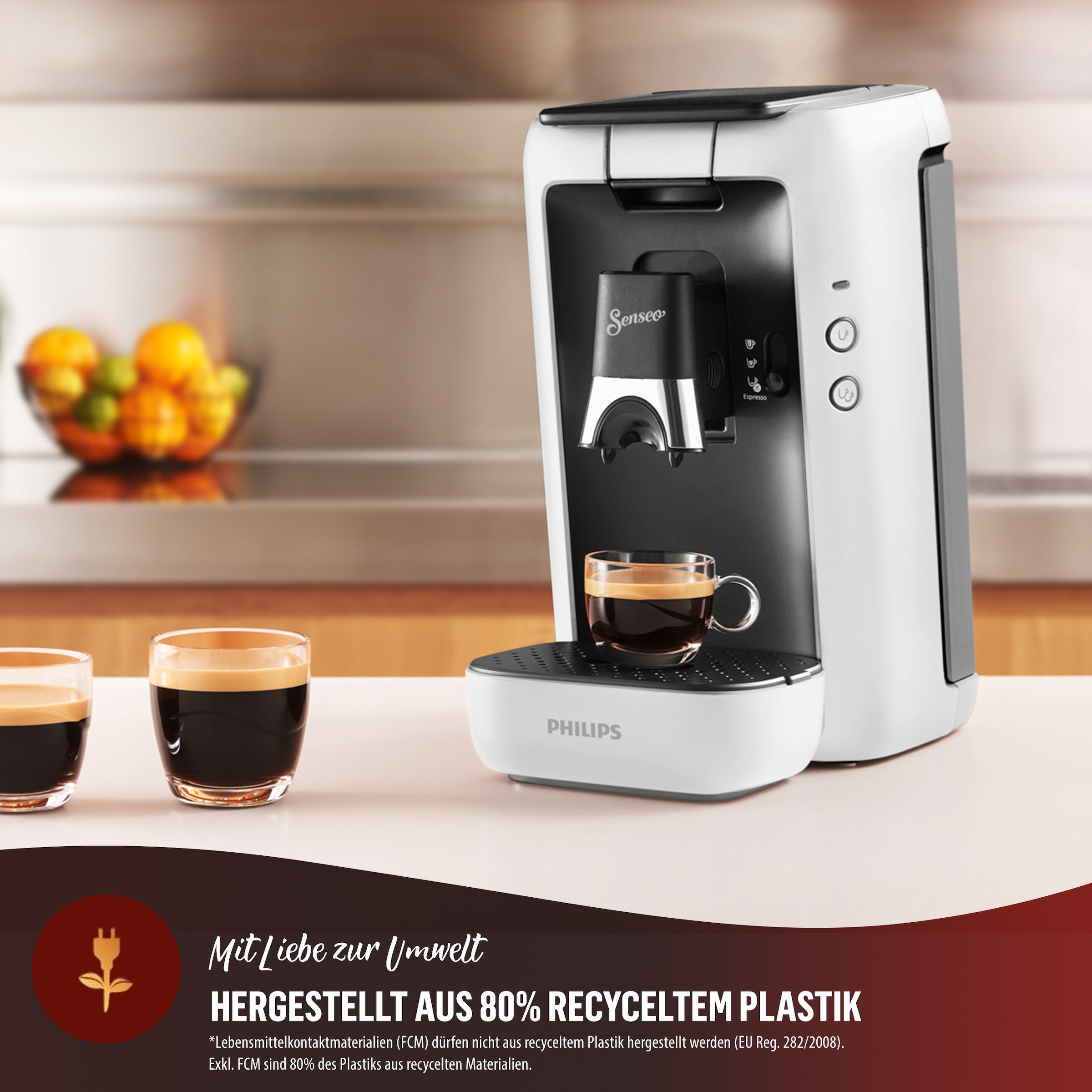 Philips Senseo Kaffeepadmaschine »Maestro CSA260/10, mit drei Kaffee-Einstellungen«, aus 80% rec. Plastik, Memo-Funktion, inkl. Gratis-Zugabe, Wert 14€ UVP