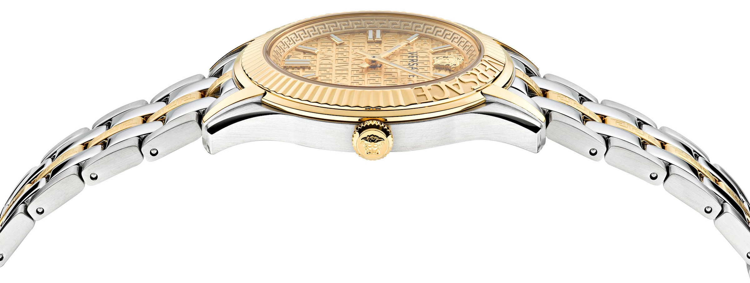 Versace Quarzuhr »GRECA TIME LADY, VE6C00523«, Armbanduhr, Damenuhr, Saphirglas, Swiss Made, bicolor, Leuchtzeiger