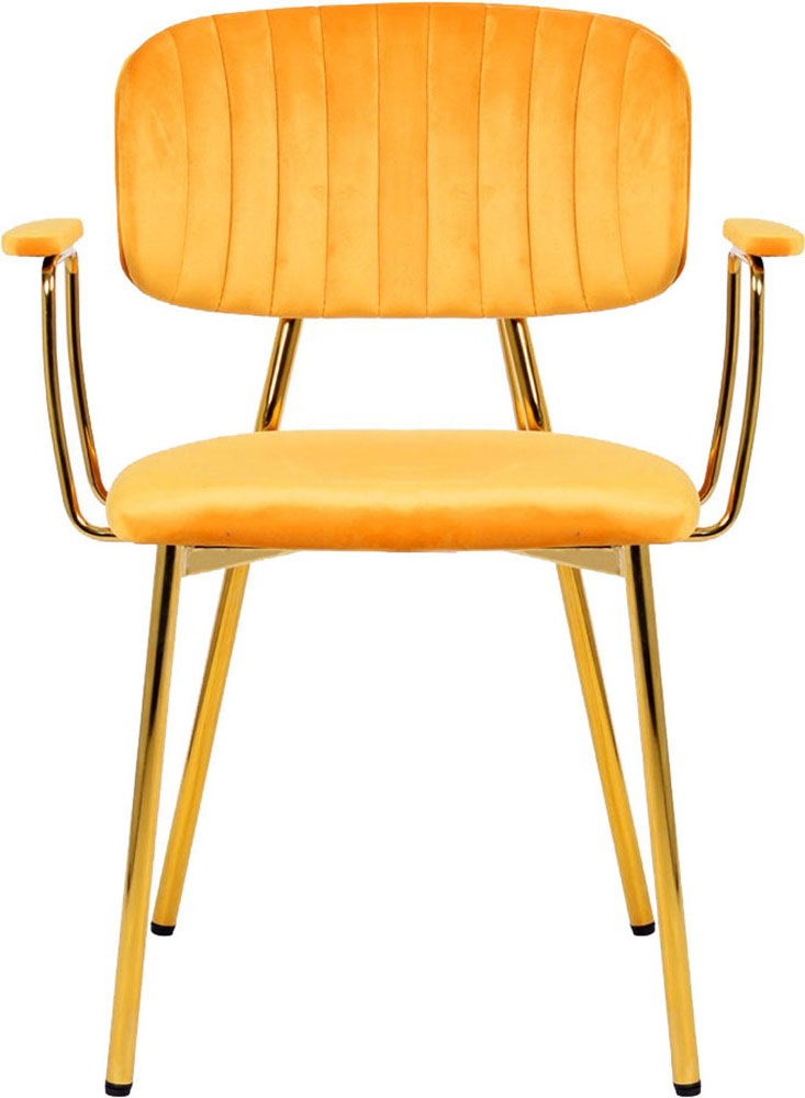 Kayoom Polsterstuhl »Stuhl Giselle 225 2er-Set, Gestell aus Edelstahl« (Set) 2 Stk.mit Armlehnen, goldenes Gestell aus Edelstahl, Samtbezug, Ziernähte