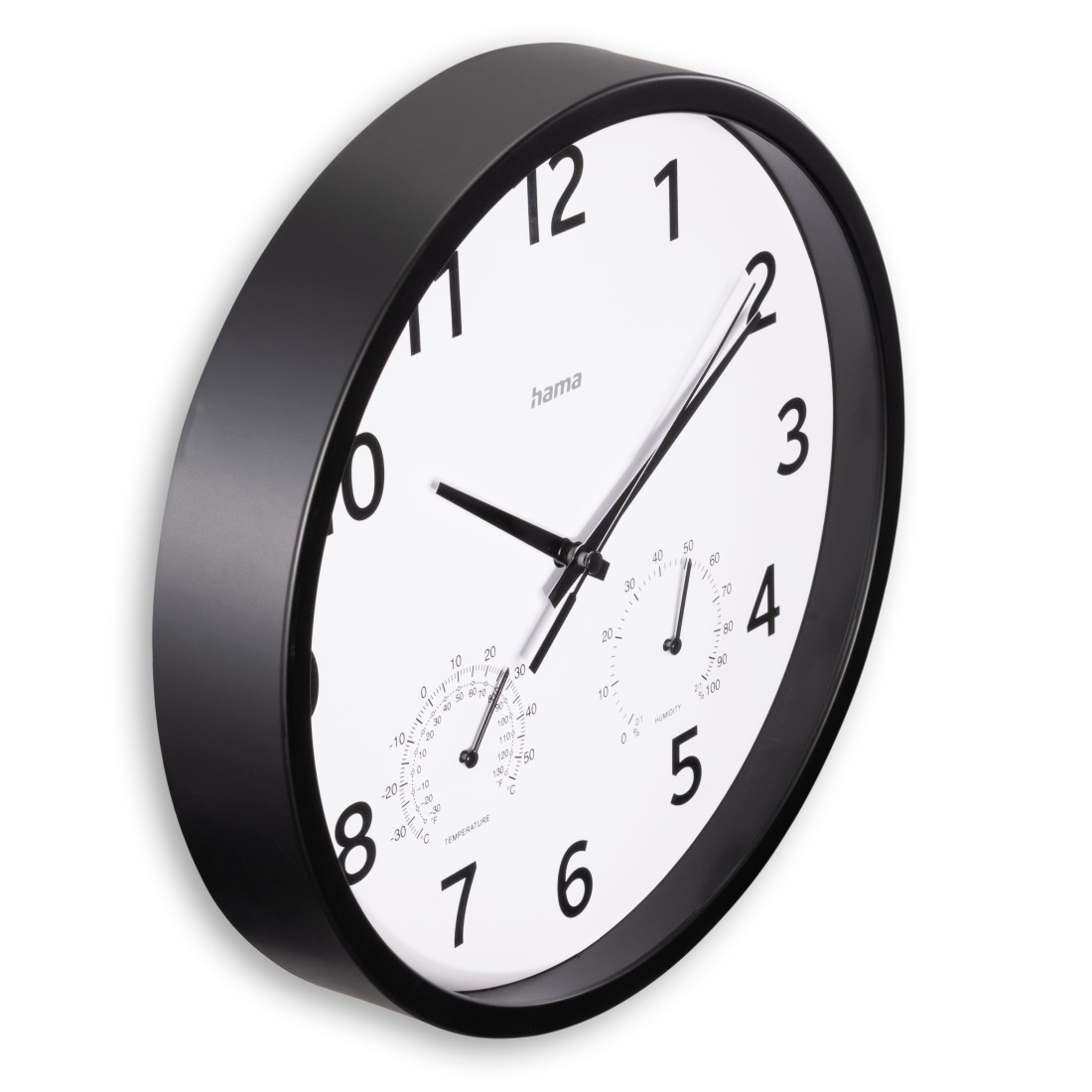 Hama Wanduhr »Wanduhr "Malta", Ø 25 cm, ohne Ticken, Schwarz« geräuscharm, mit Thermo-/Hygrometer