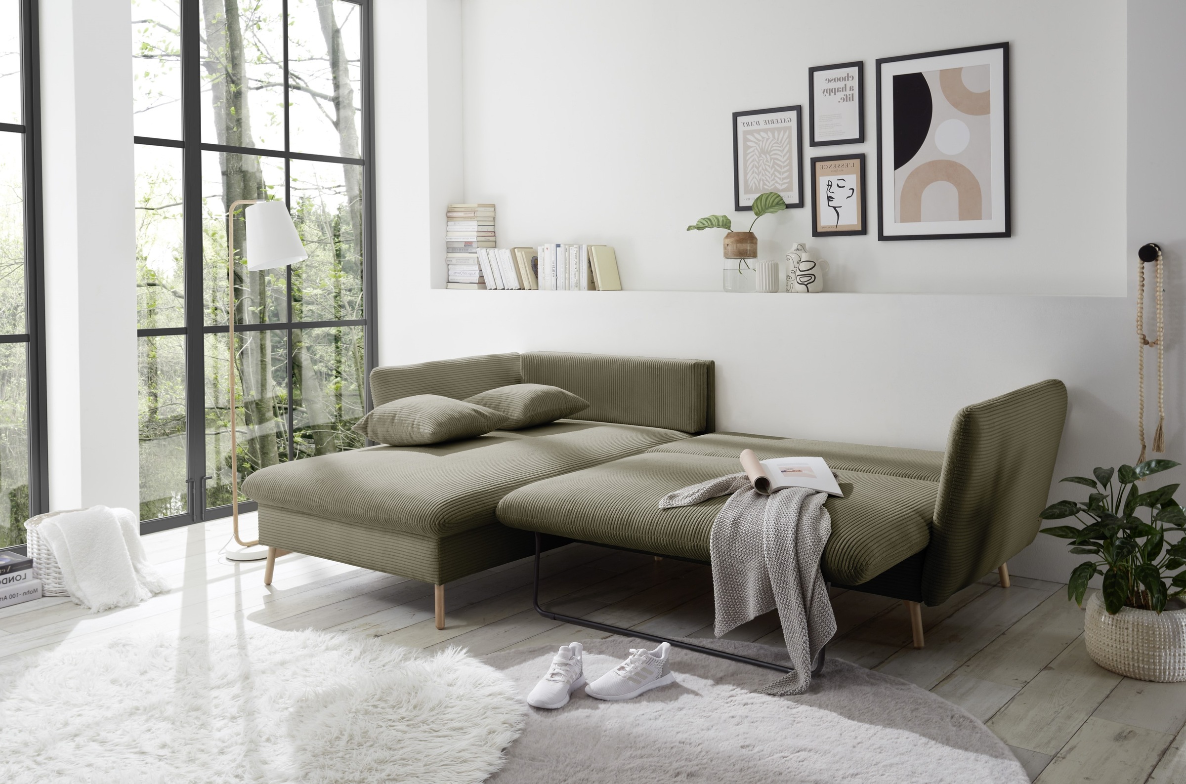 andas Ecksofa »MERLE, 258 cm, L-Form, traumhafter Cord,«, mit Bettfunktion und Bettkasten, Liegefläche 224 x 139