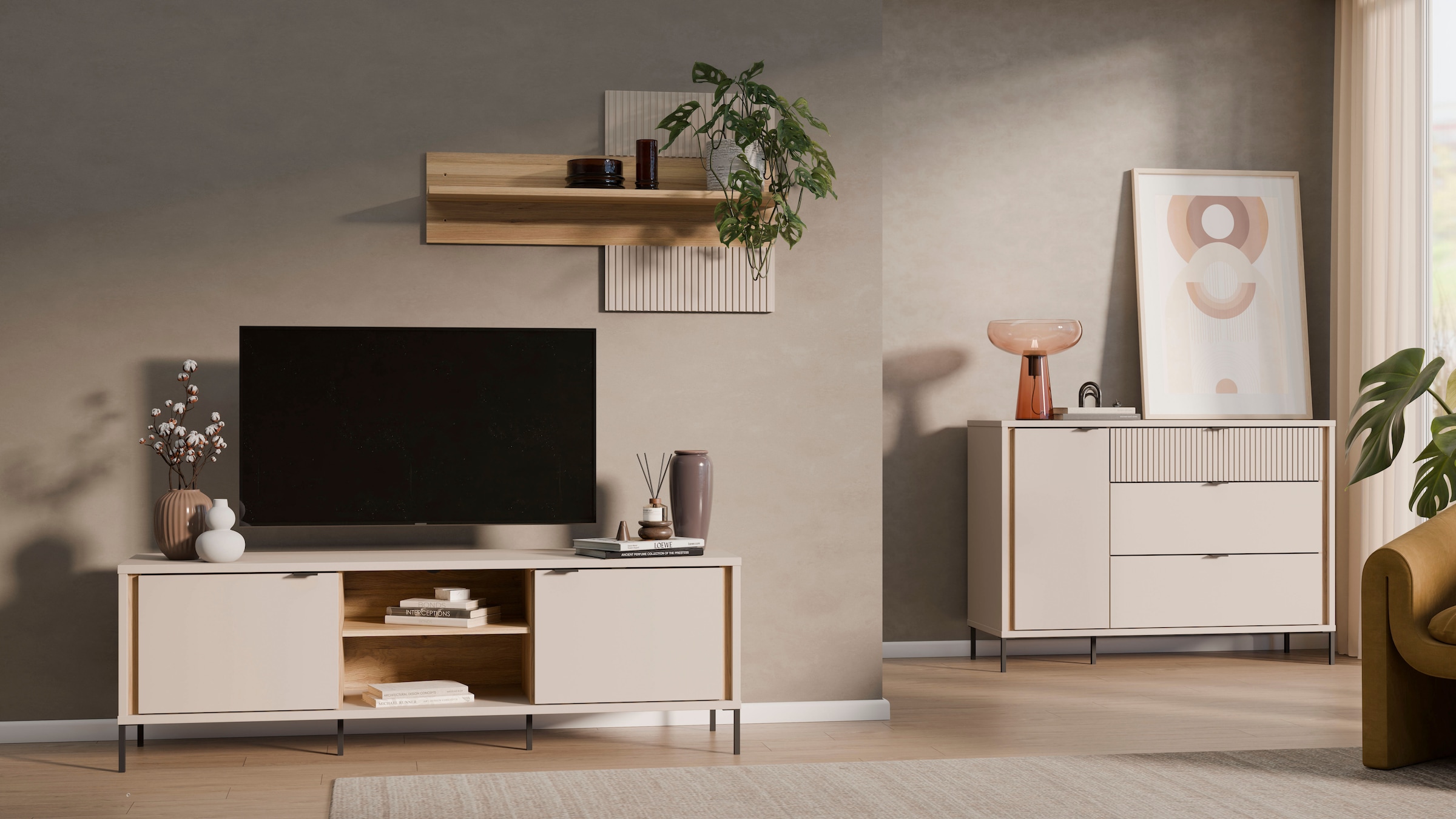 FORTE TV-Board »Forte Seravel TV Schrank 160, Elegantes Lowboard, Beleuchtung optional« B/H/T 158,8/52/41,5 offener Stauraum