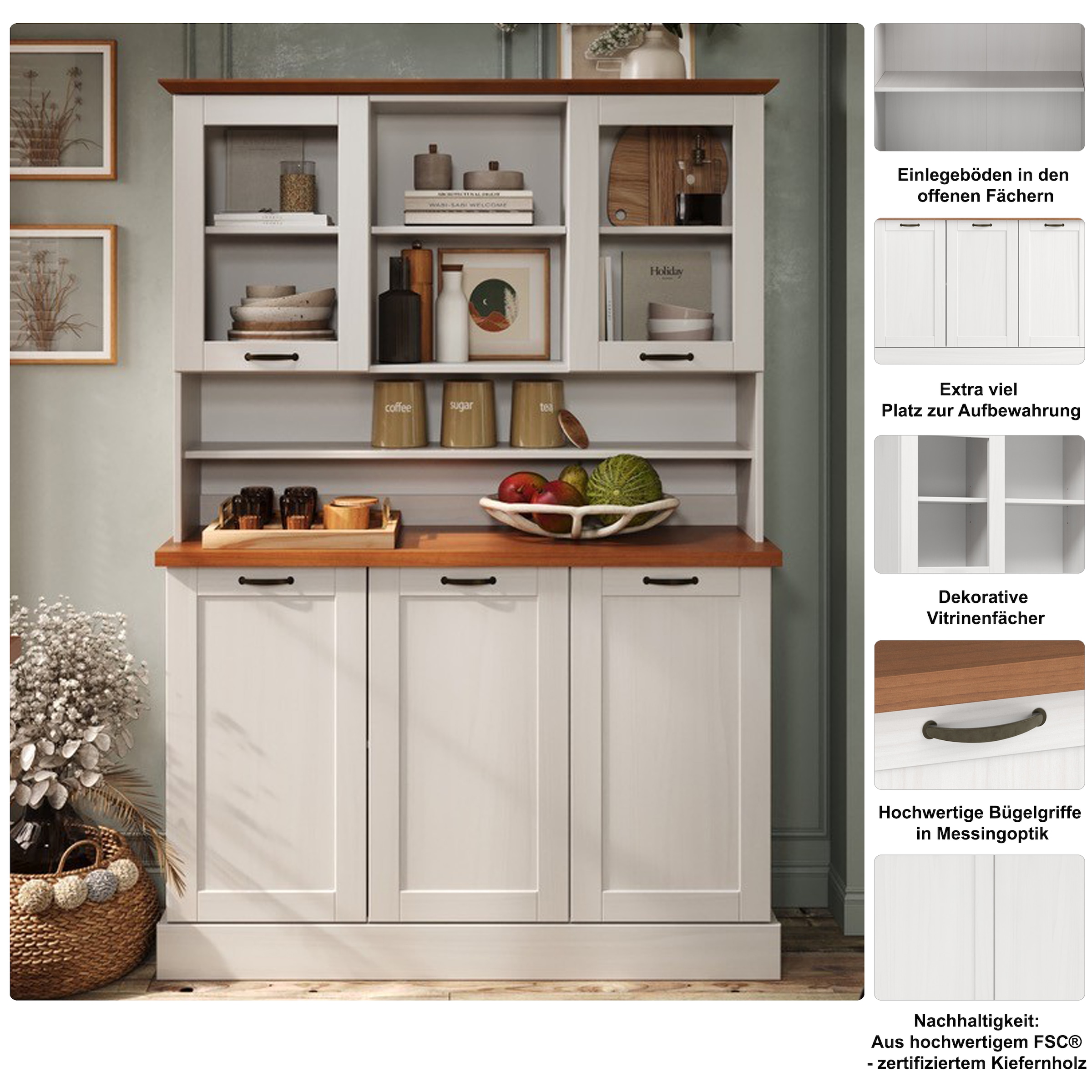 Home affaire Küchenbuffet »Teramo« Breite/Höhe 126/181 cm, mit Metallgriffen