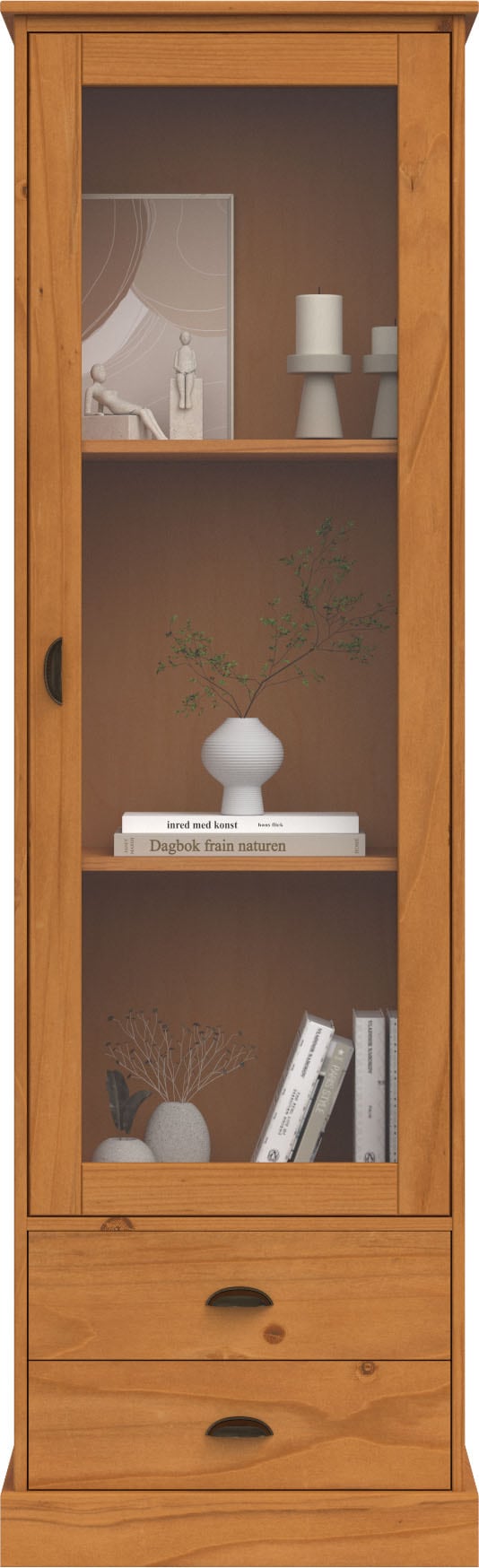 Home affaire Vitrine »Schröder«, mit 1 Schiebetür, 2 Schubkästen, aus massivem Kiefernholz, Breite 55cm