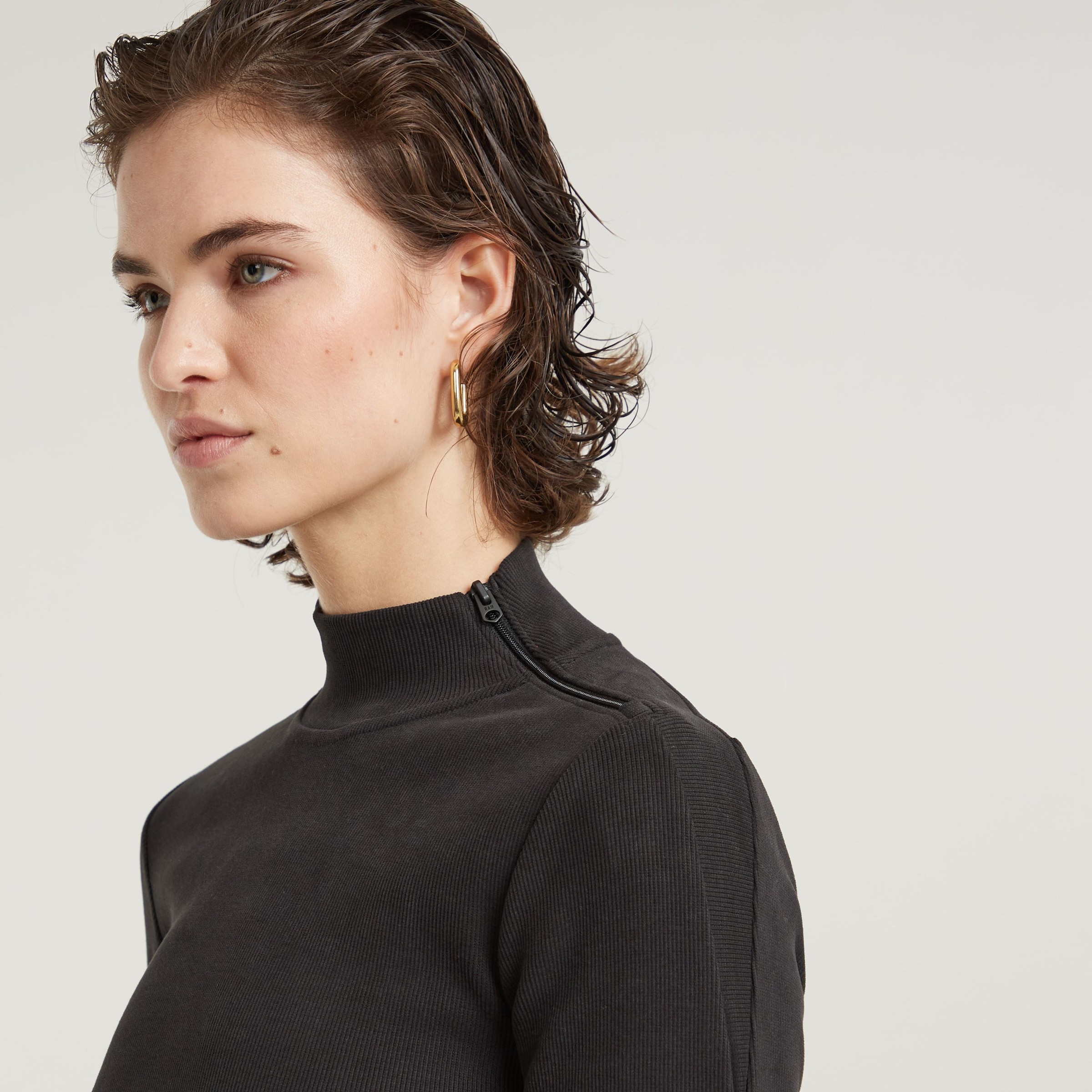 G-STAR T-Shirt »Asymmetric Zip Cropped Slim Mock«