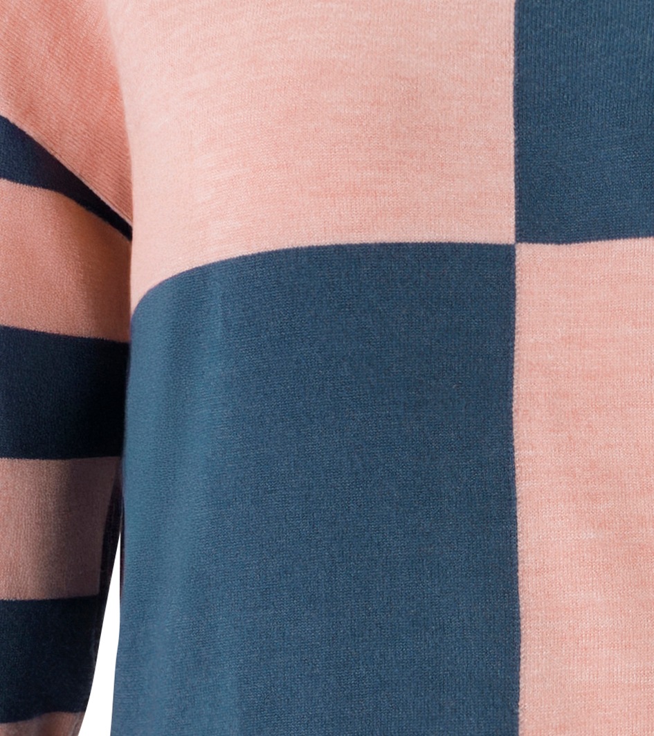 Aniston CASUAL Strickpullover mit großflächigem Patchmuster und geringelten Ärmeln