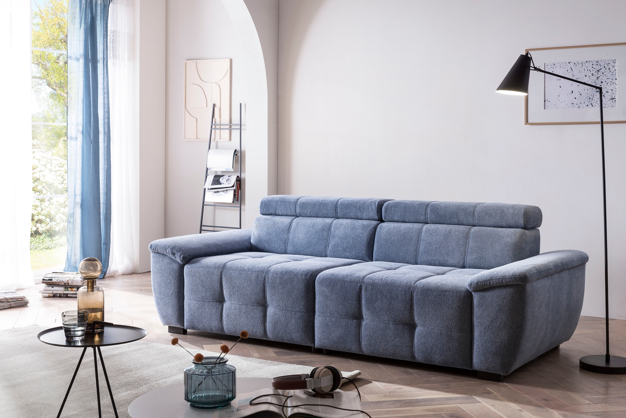 exxpo - sofa fashion Big-Sofa »Exxpo MAVERICK, weicher Bezugstoff, hoher Sitzkomfort«, inkl. verstellbare Kopfstützen, aufwendige Detailverarbeitung