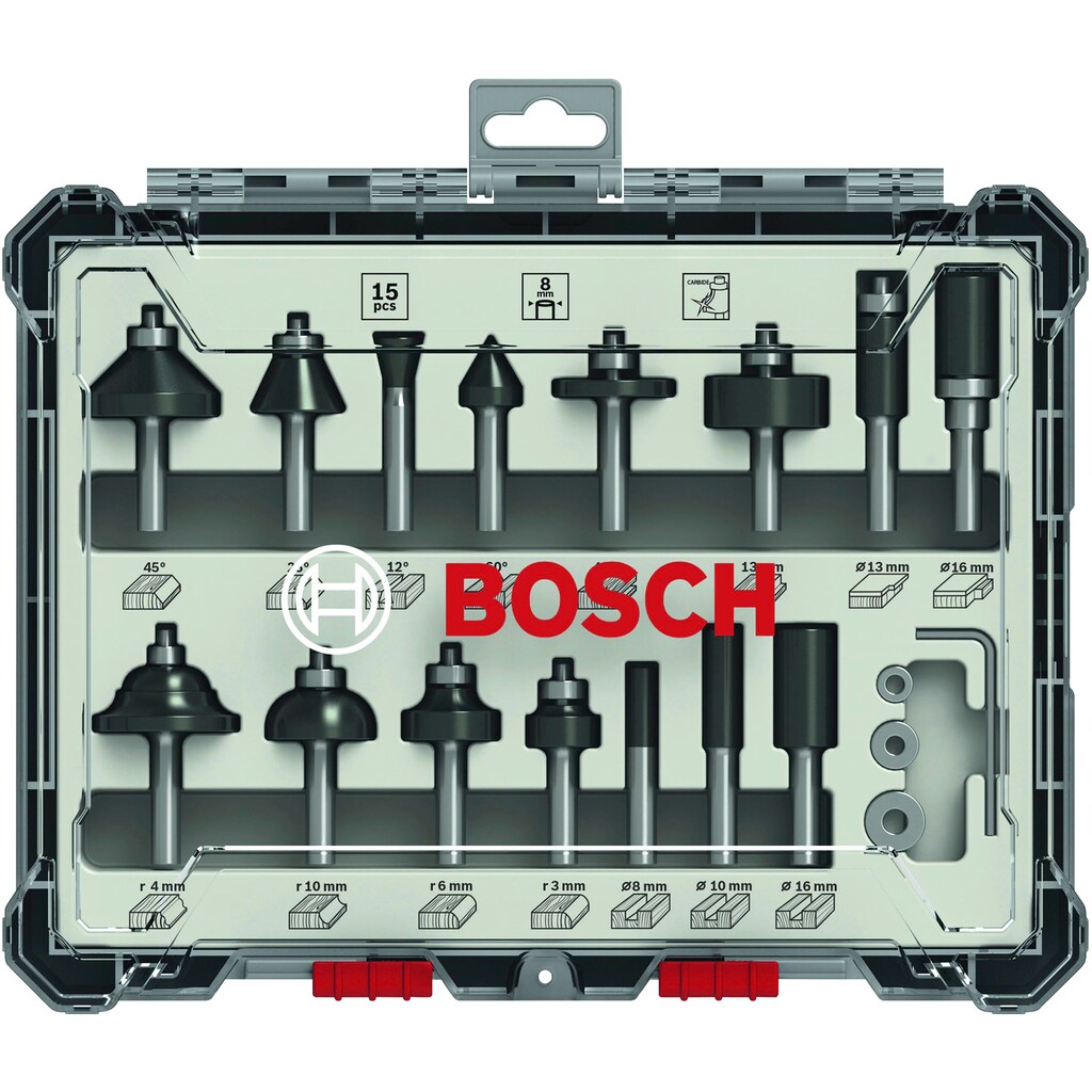 Bosch Professional Fräser-Set, 15-teilig, 1/4"-Schaft