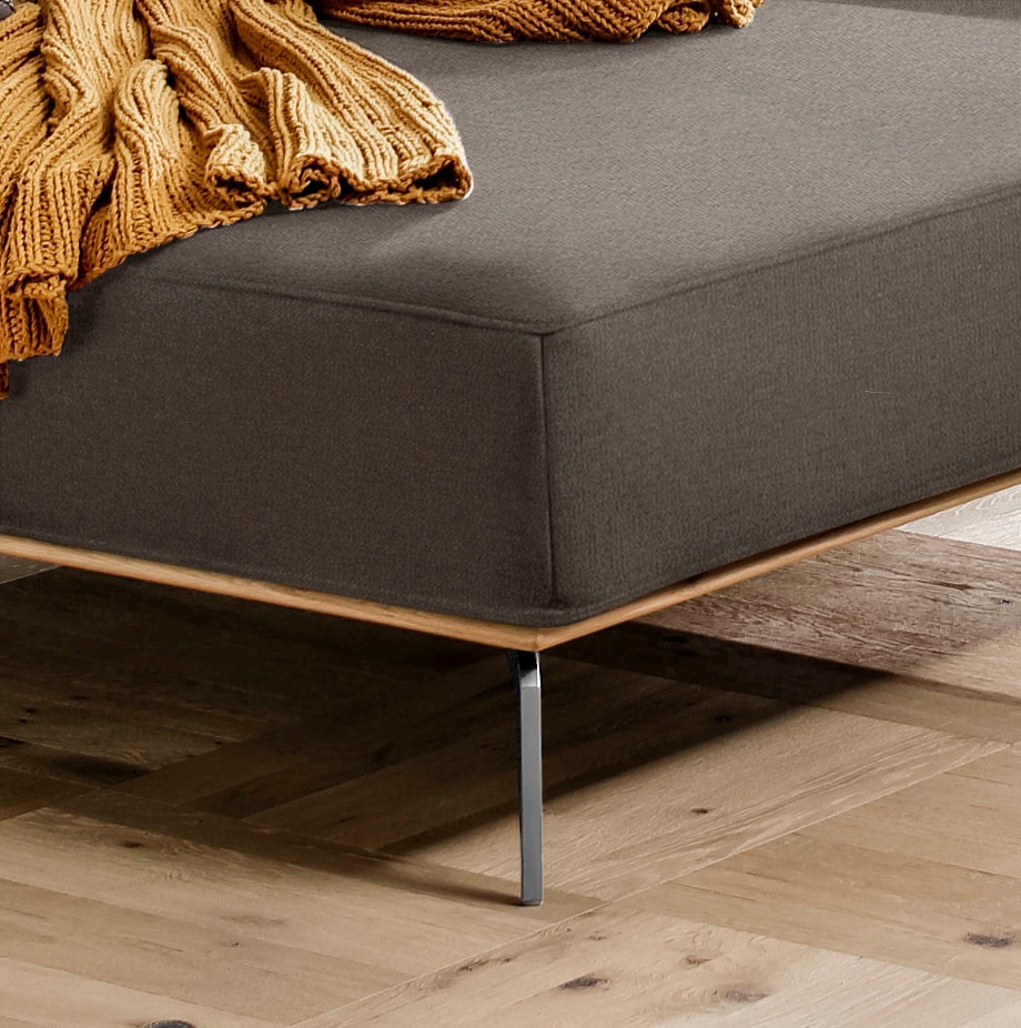W.SCHILLIG Ecksofa »run, Designsofa, bequem, L-Form«, mit elegantem Holzsockel, Füße in Chrom glänzend, Breite 299 cm
