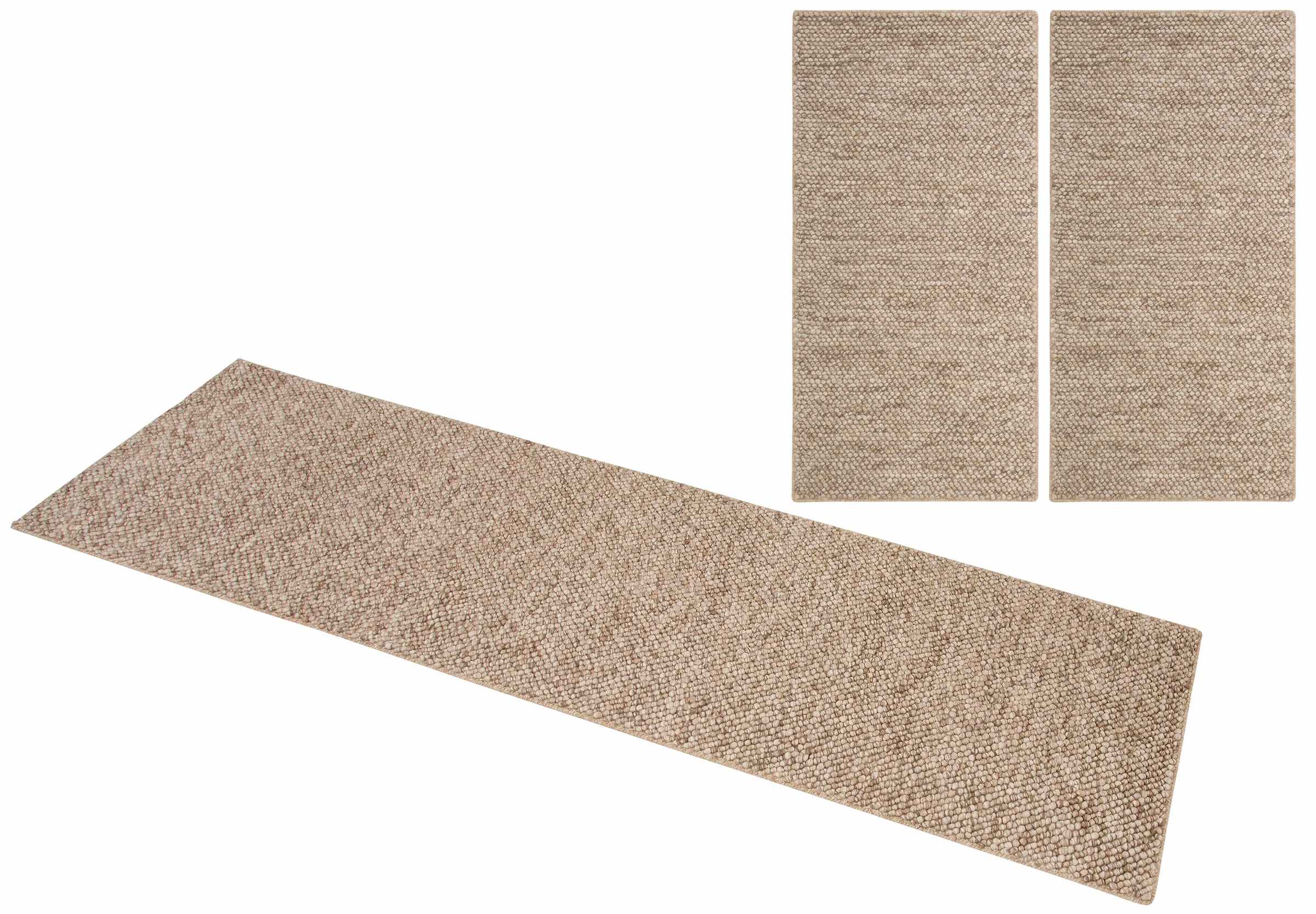 my home Bettumrandung »Wolly, Handweb Teppiche«, (3 tlg.), Bettvorleger, Wolle, handgewebt, Läufer-Set Wohnzimmer, Schlafzimmer