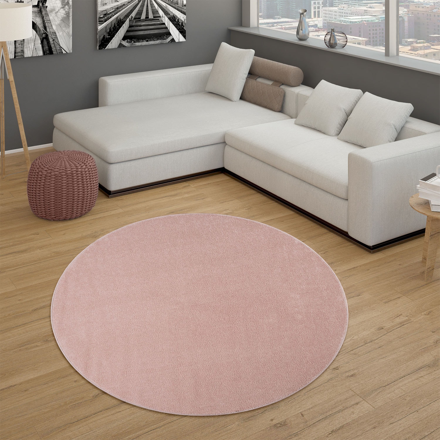 Paco Home Teppich »Porto 890«, rund, Kurzflor, Uni-Farben, ideal im Wohnzimmer & Schlafzimmer