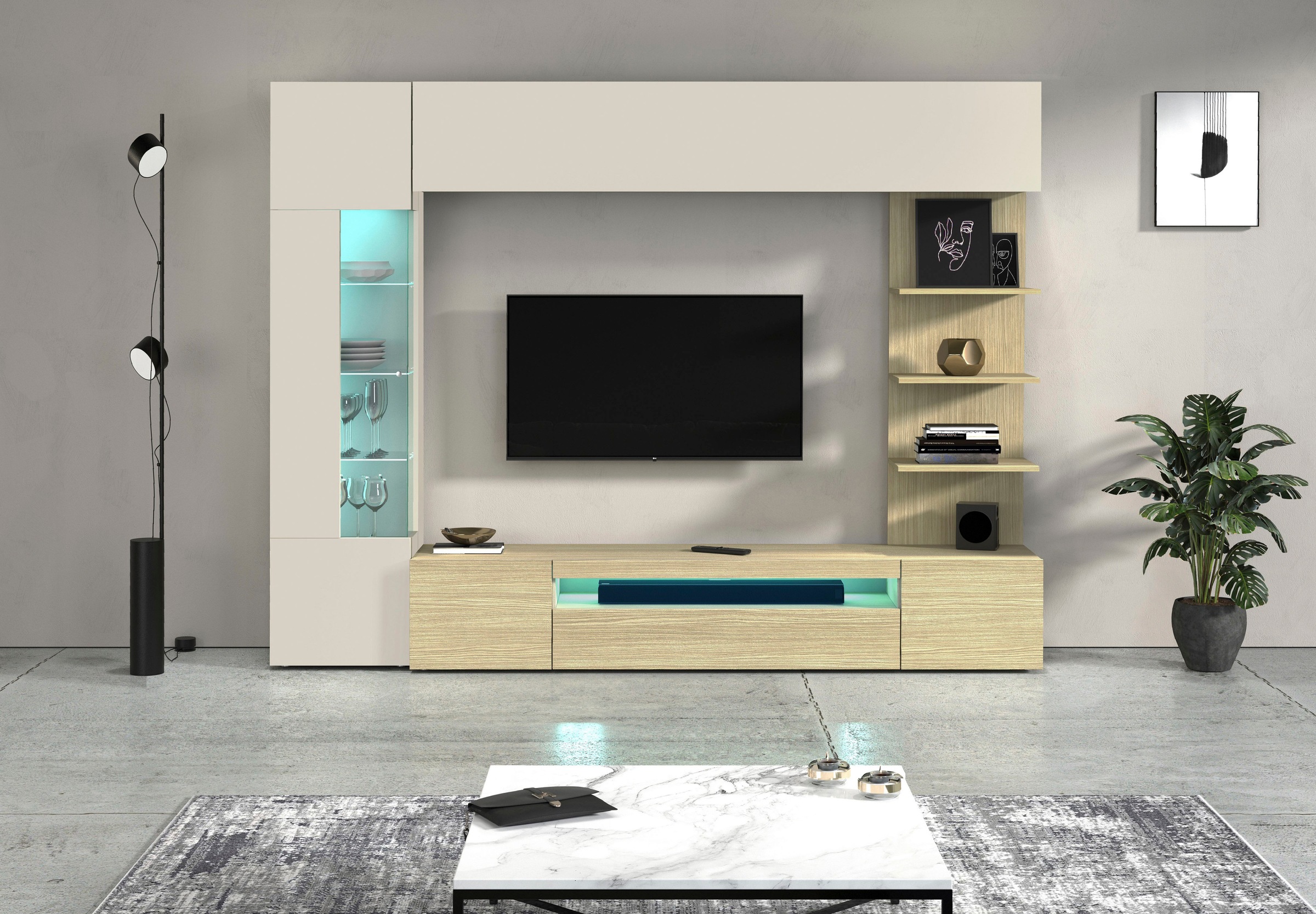 INOSIGN Wohnwand »Wohnwand New Egypt, Anbauwand, Medienwand, Wohnzimmerwand« Weiß in Hochglanz, alle anderen Farben in matter Ausführung., 4 Stk. tlg.