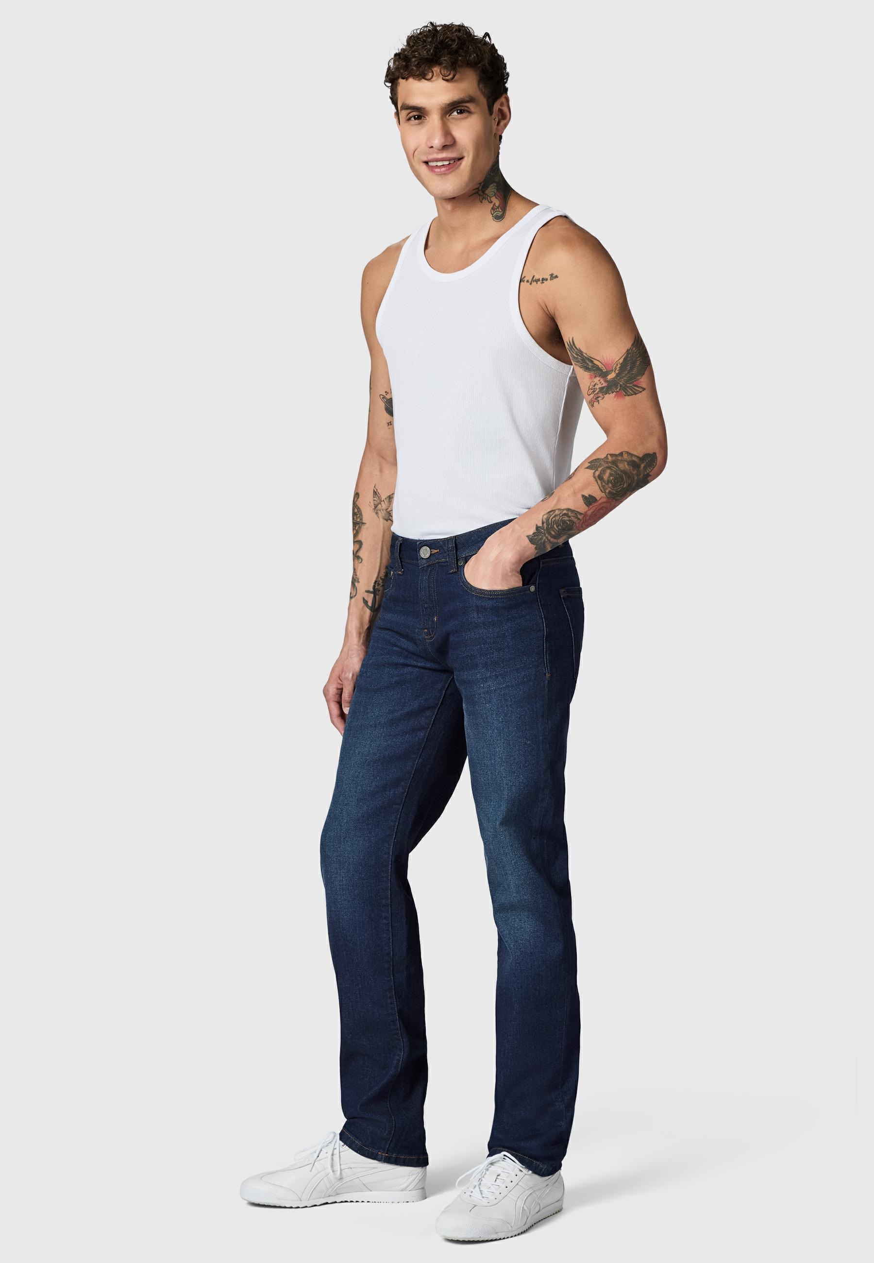 PEAK TIME Tapered-fit-Jeans »Tapered-fit-Jeans Cosmis« Herren Tapered Jeans mit Logoprägung