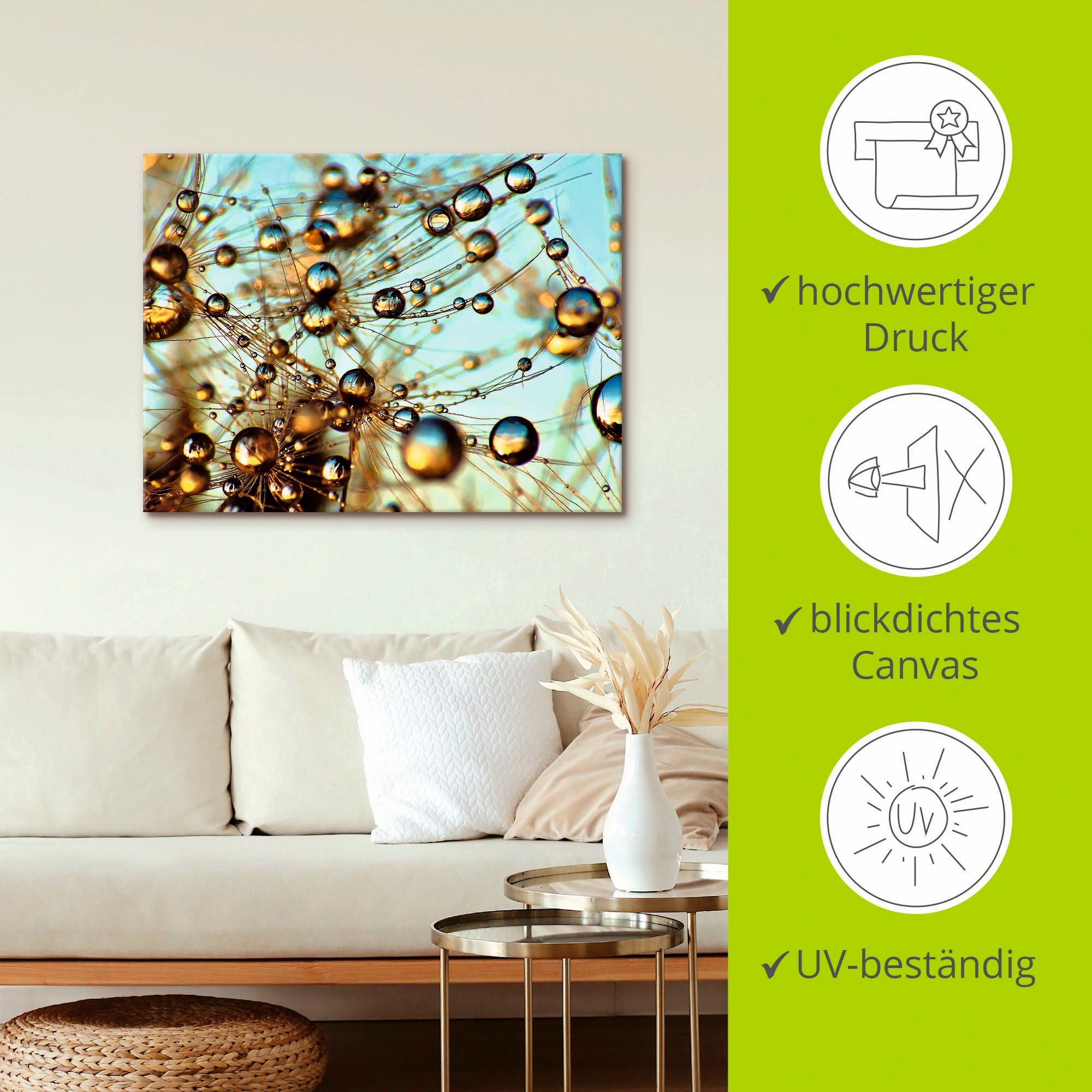 Artland Leinwandbild »Pusteblume tausend Tropfen« Blumen 1 Stk. tlg. auf Holzrahmen gespannt