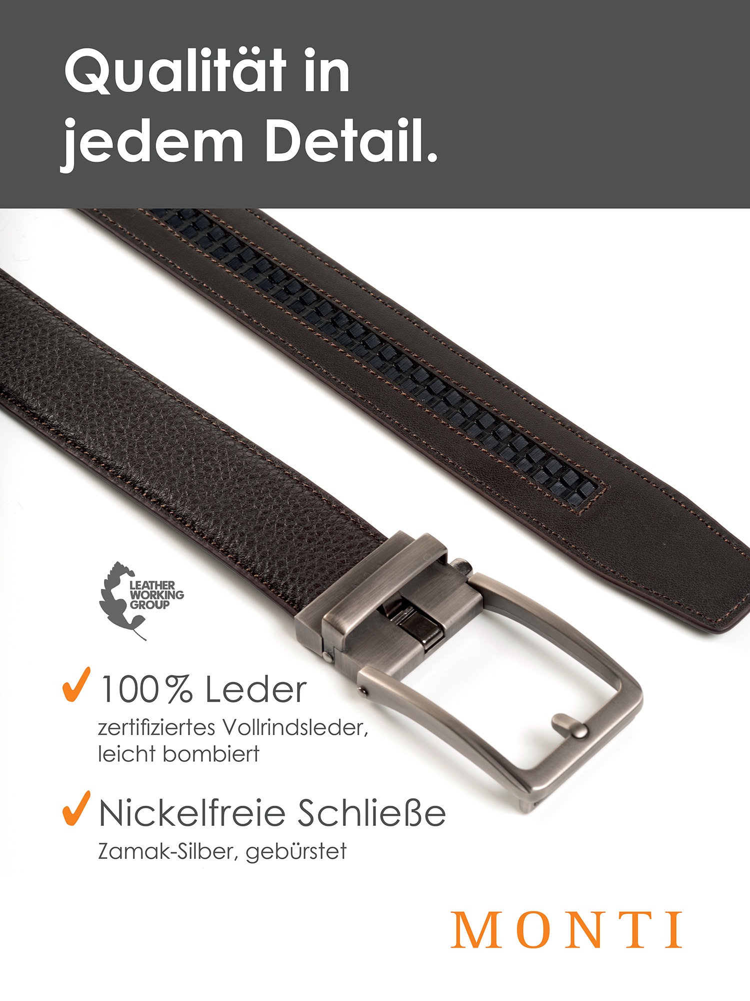 MONTI Ledergürtel, 3,5 cm breit, Klassisch-Business, Automatikschließe - Passt immer
