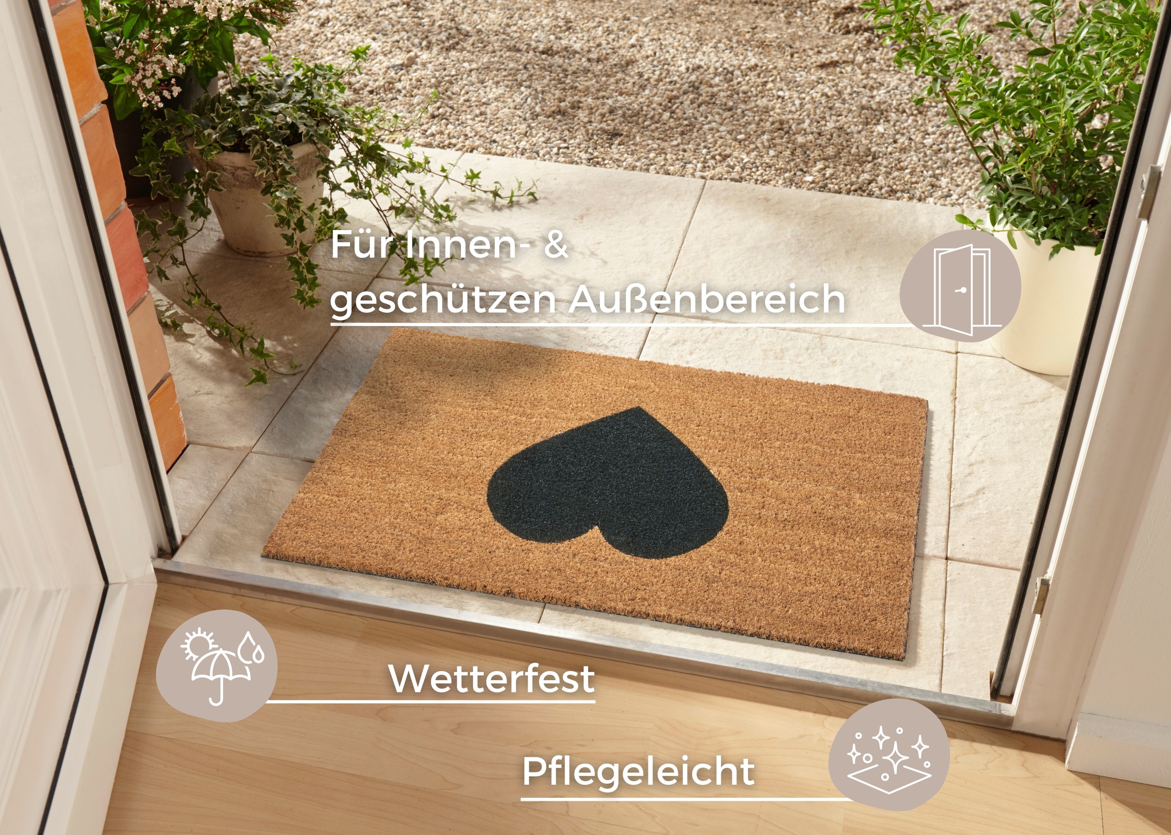HANSE Home Fußmatte »Mix Mats Kokos Heart, Türmatte«, rechteckig, 15 mm Höhe, Kokos, Schmutzfangmatte, Outdoor, Rutschfest, Innen, Kokosmatte, Flur